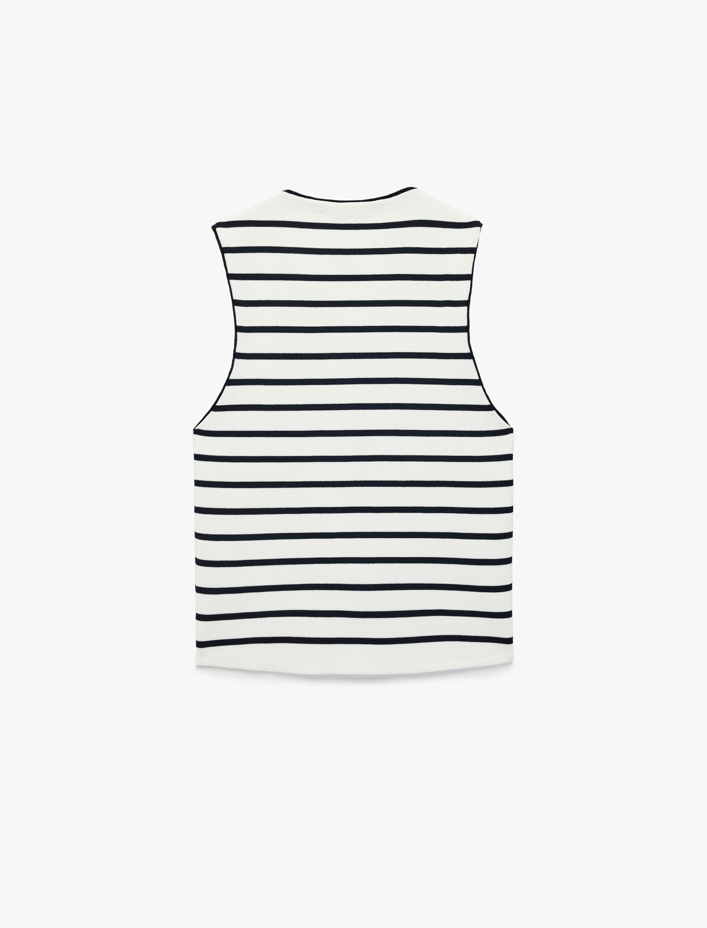   Gold Düğme Detaylı Çizgili Triko Yelek