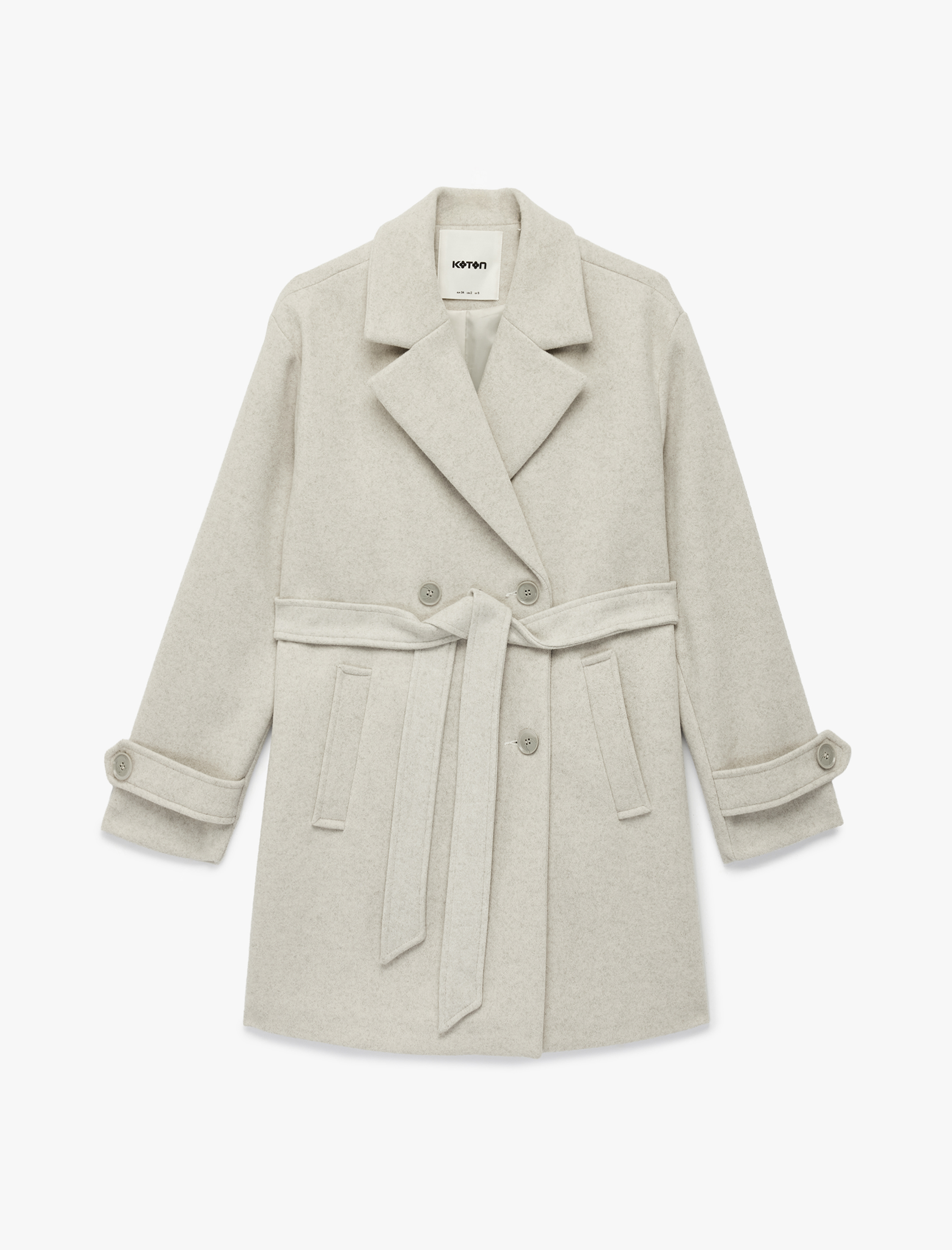   Uzun Kollu Cepli Kruvaze Kaşe Trenç Kaban