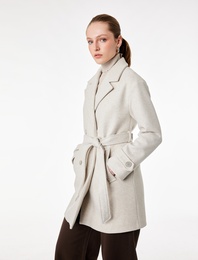 Uzun Kollu Cepli Kruvaze Kaşe Trenç Kaban