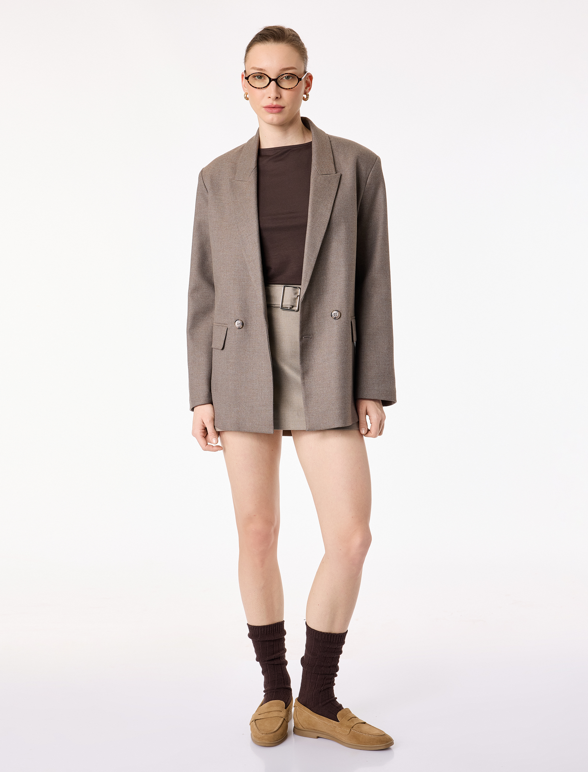   Regular Fit Kemerli A Kesim Mini Etek