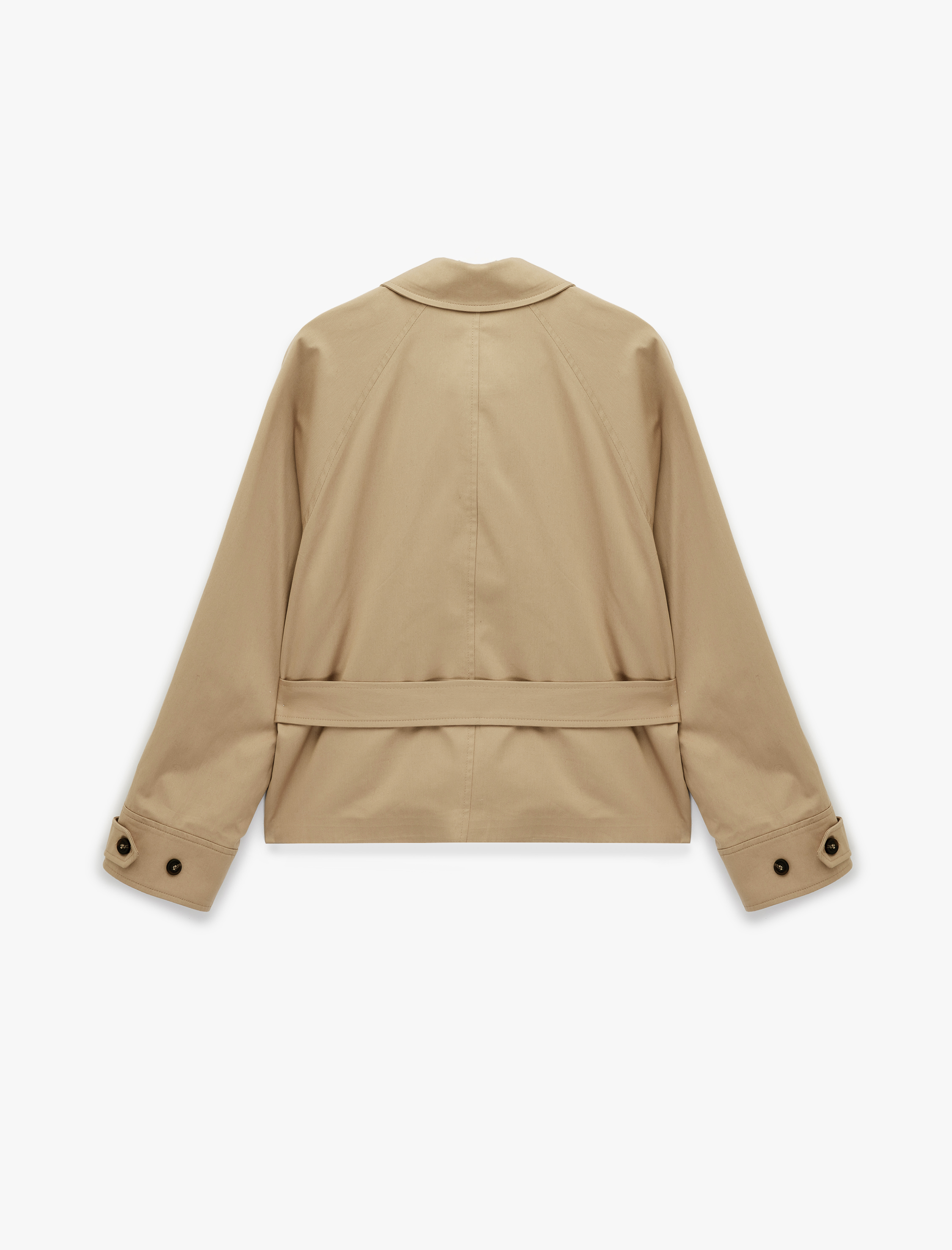   Uzun Kollu Düğmeli Cepli Kemerli Kısa Gabardin Trençkot