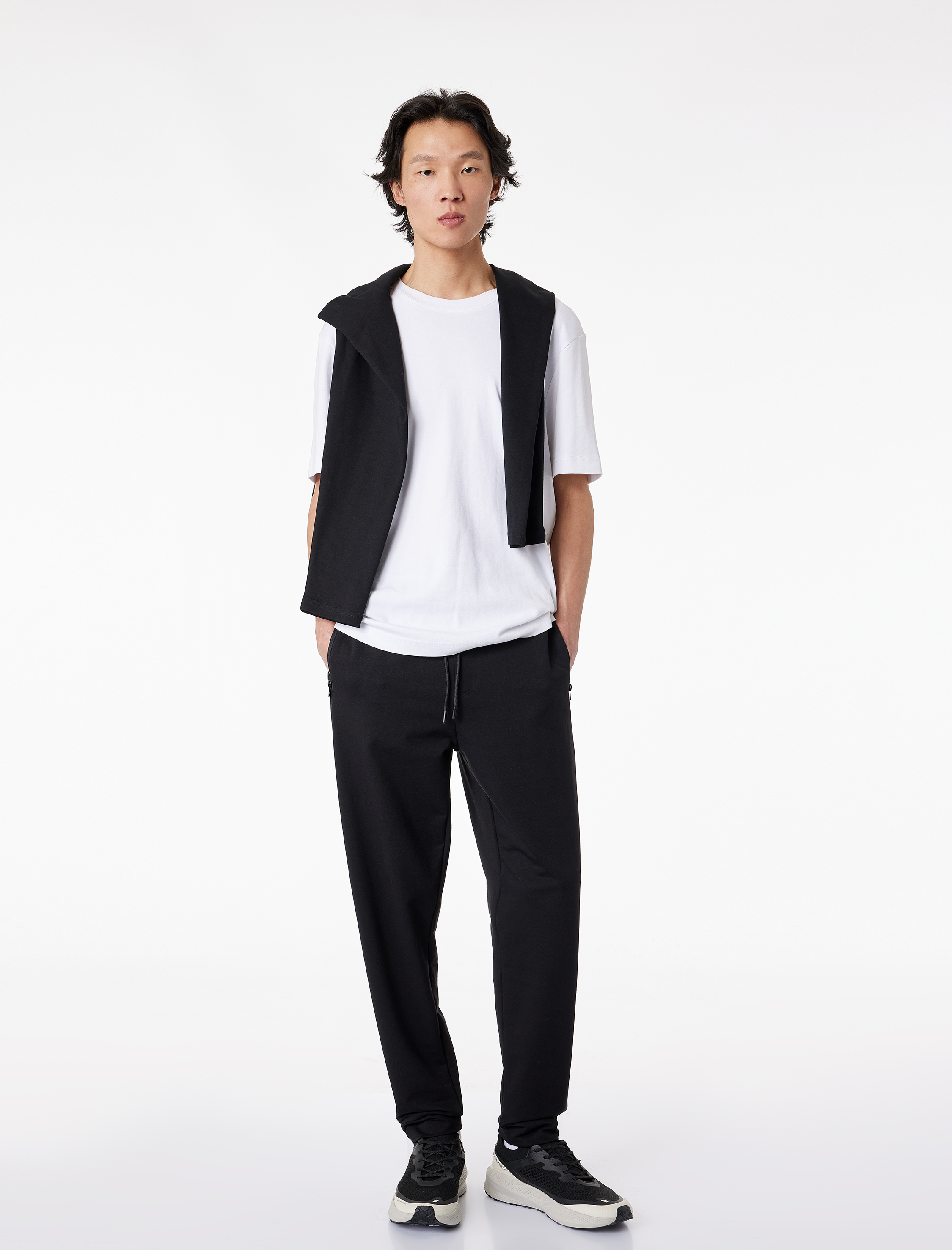   Pamuklu Fermuarlı Cepli Lastikli Paça Beli Bağcıklı Jogger Spor Eşofman Altı