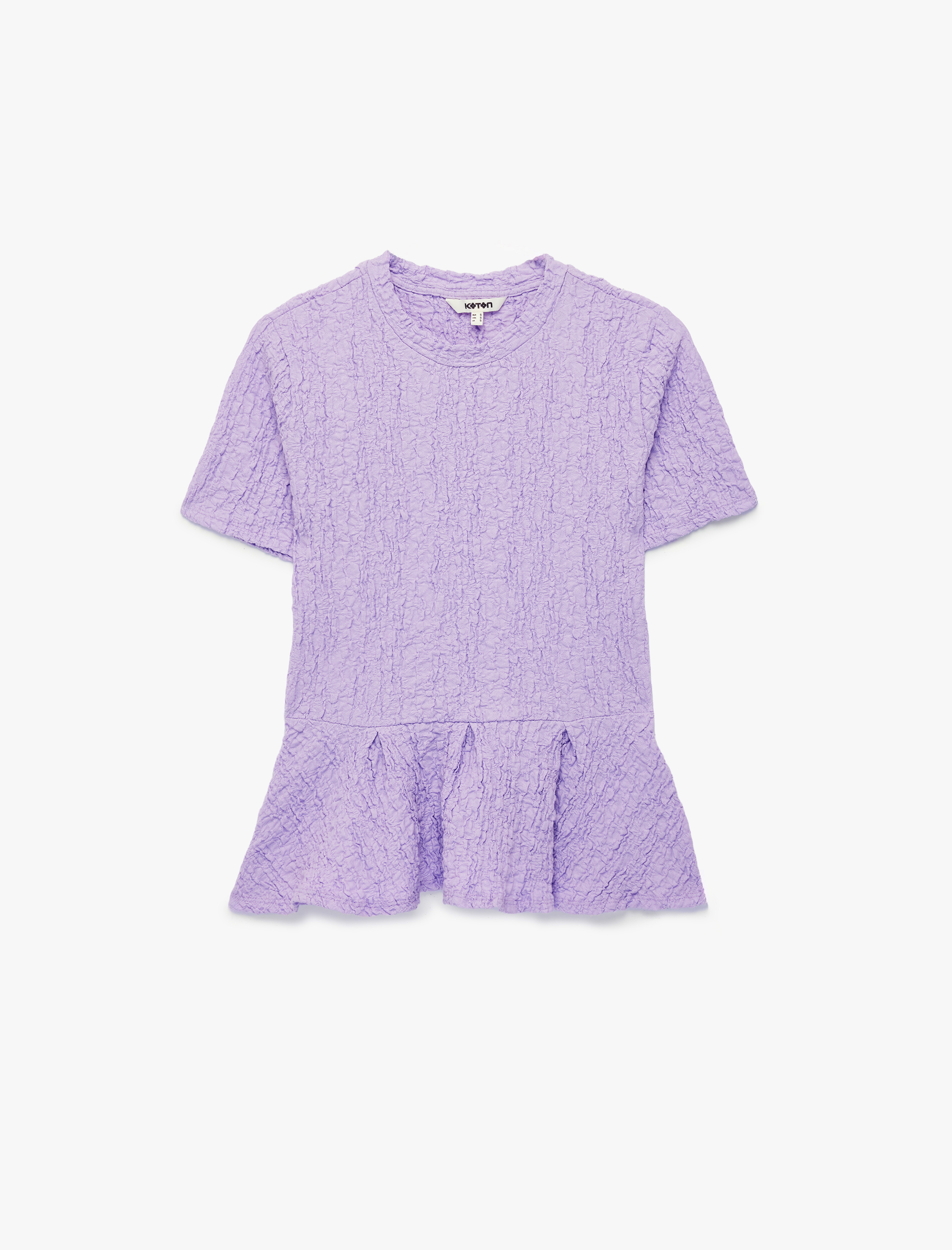   Slim Fit Bisiklet Yaka Kısa Kollu Dokulu Peplum Bluz