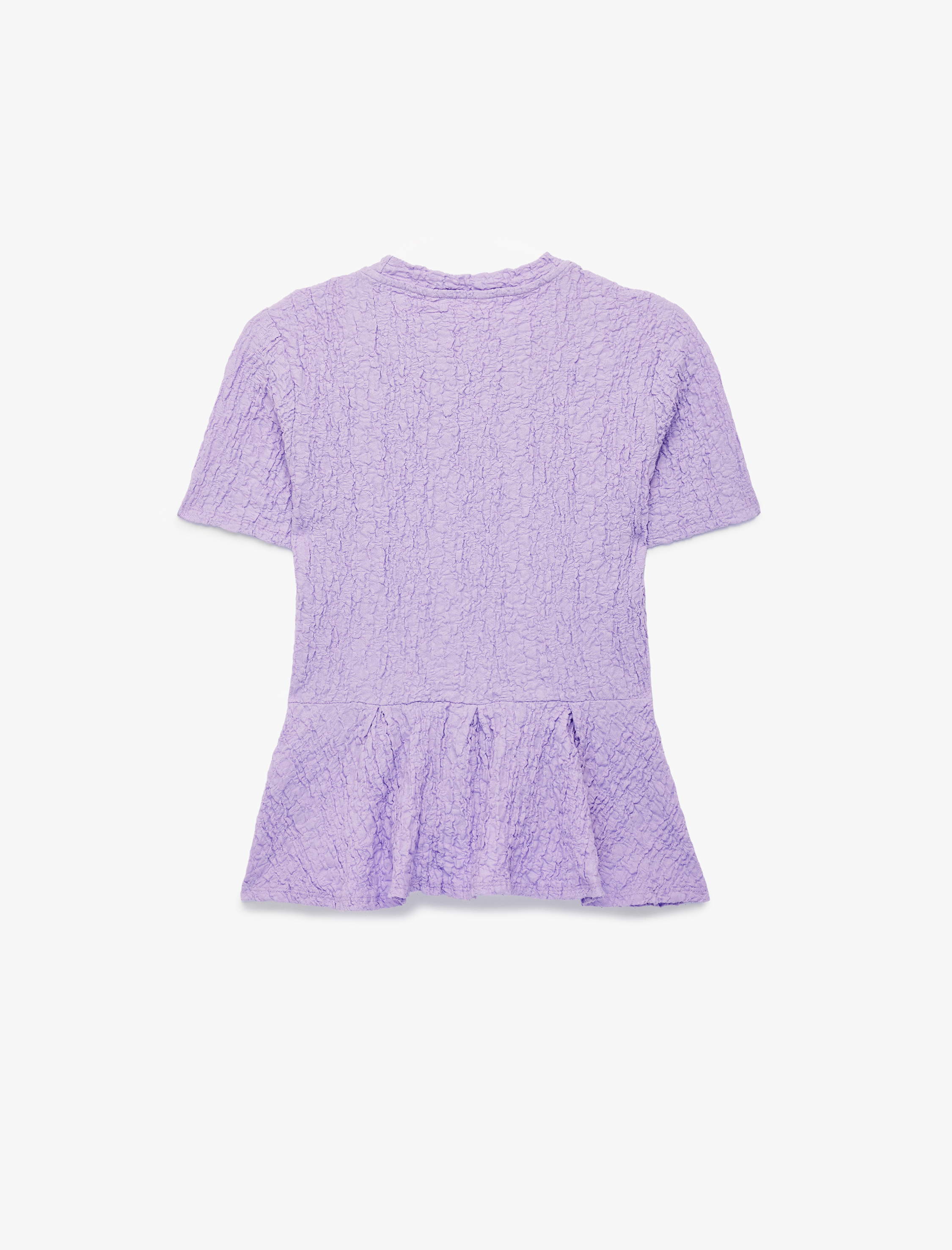   Slim Fit Bisiklet Yaka Kısa Kollu Dokulu Peplum Bluz