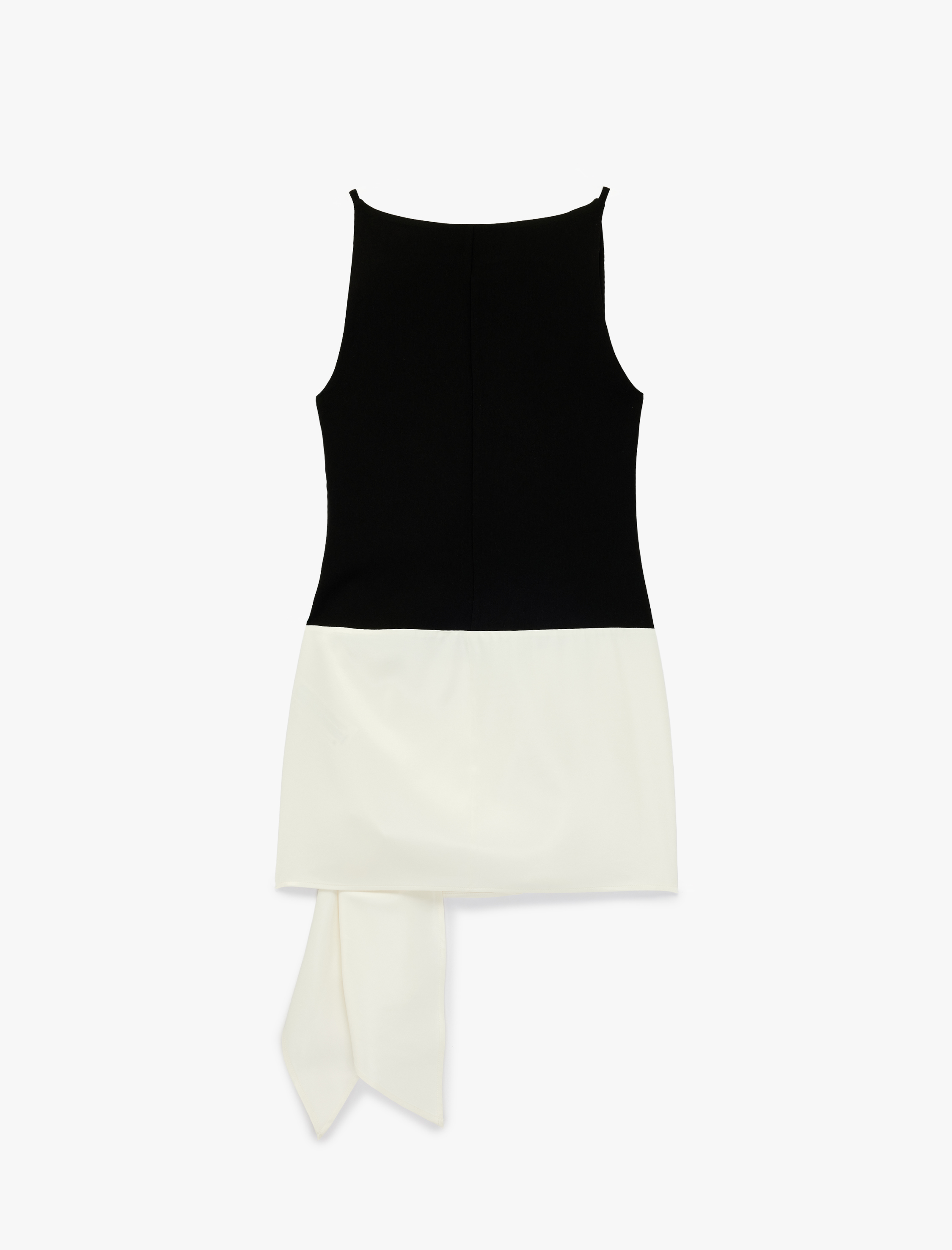   Asimetrik Kesim Renk Bloklu Kolsuz Kayık Yaka Mini Elbise