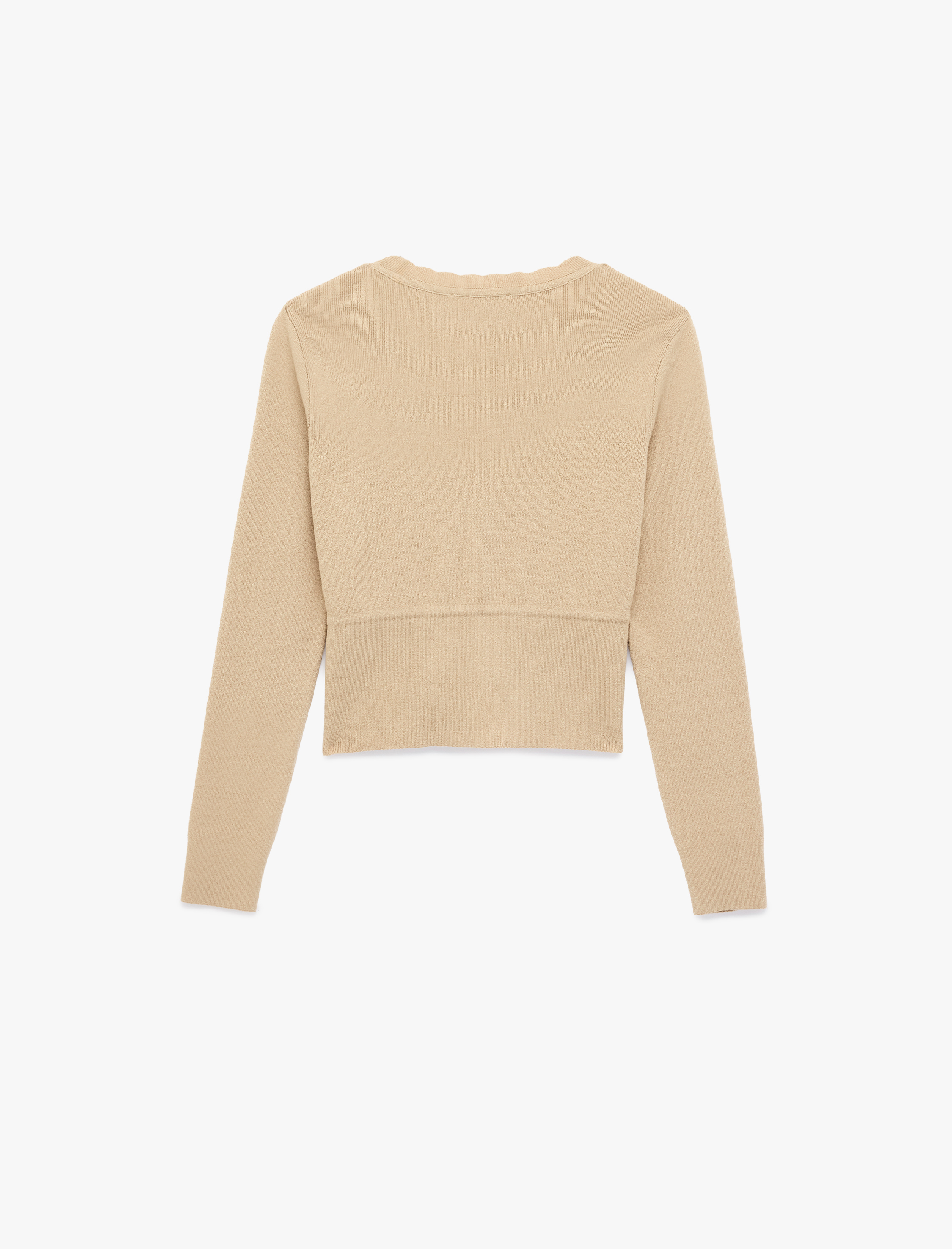   Belden Bağlama Detaylı Uzun Kollu Düğmeli V Yaka Triko Hırka