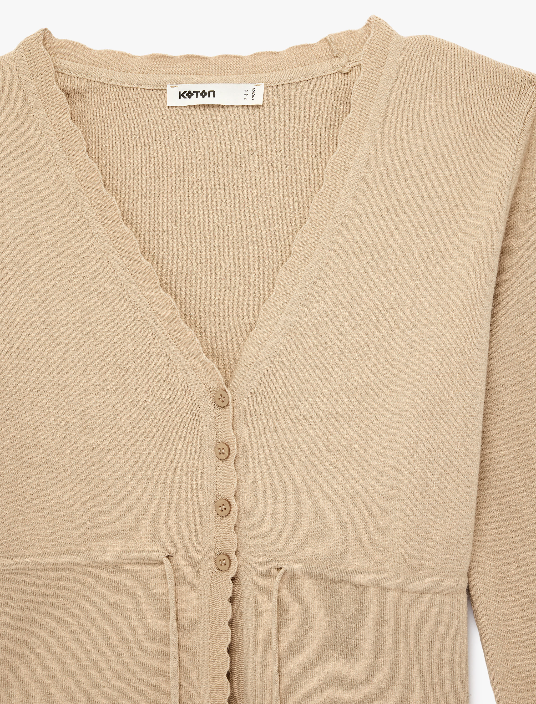   Belden Bağlama Detaylı Uzun Kollu Düğmeli V Yaka Triko Hırka