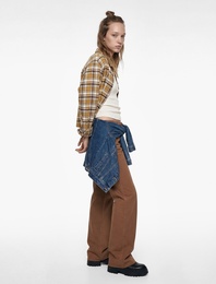 Uzun Kollu Klasik Yaka Düğmeli Cep Detaylı Ekoseli Oduncu Gömleği