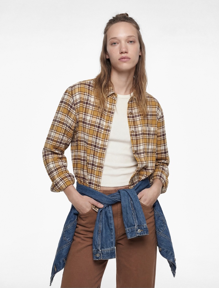  Uzun Kollu Klasik Yaka Düğmeli Cep Detaylı Ekoseli Oduncu Gömleği