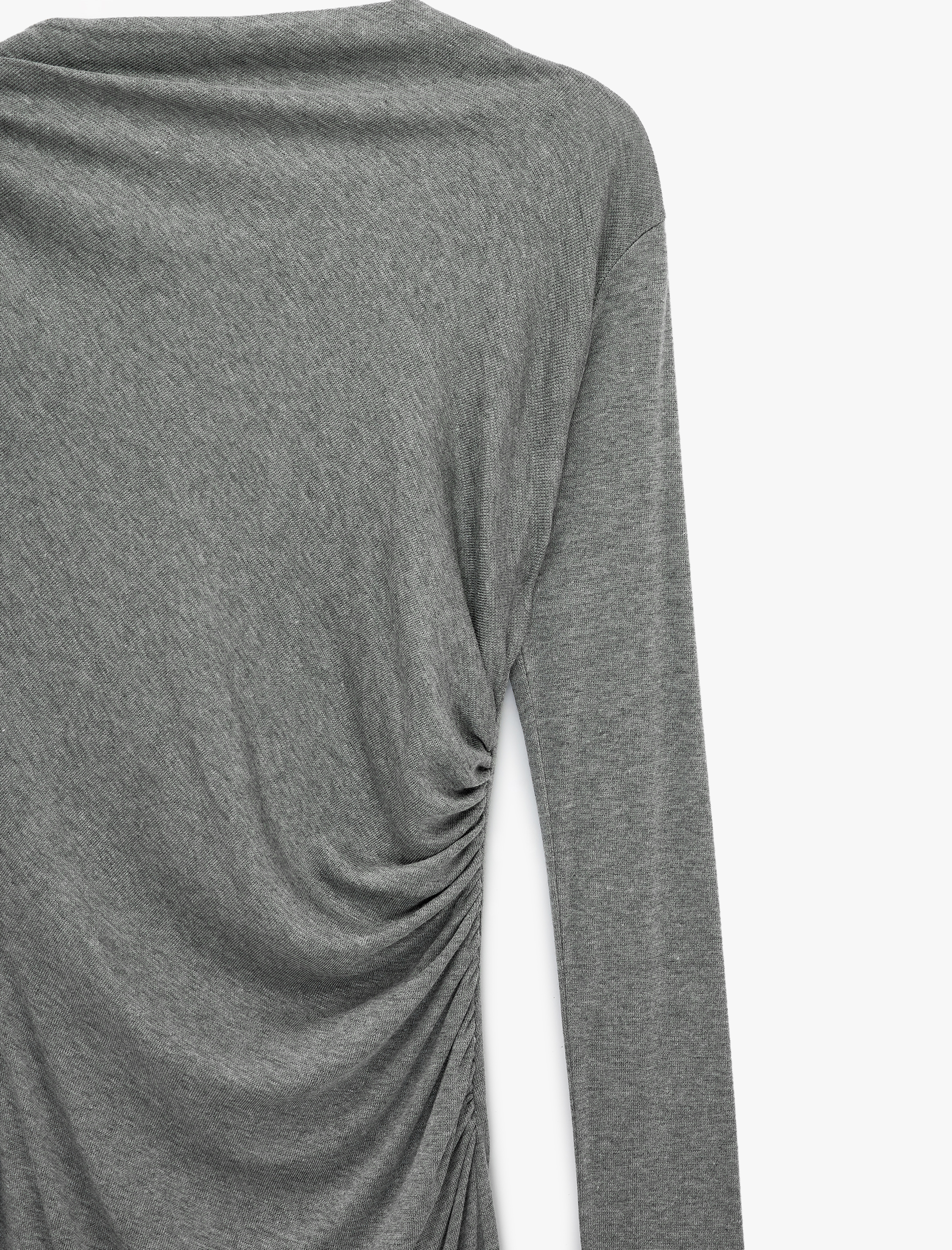   Slim Fit Uzun Kollu Yuvarlak Yaka Drapeli Kalem Midi Elbise