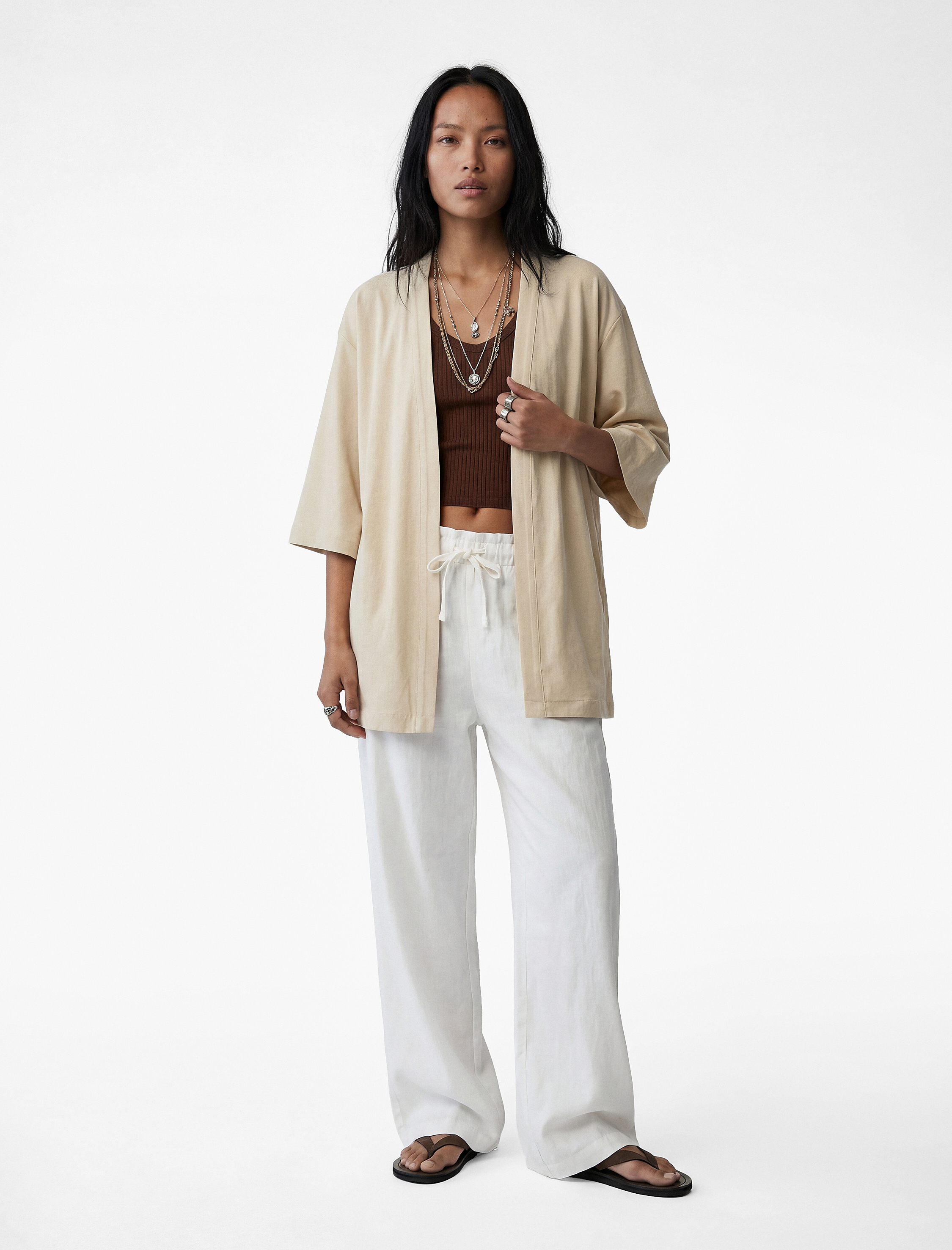   Kısa Geniş Kollu Viskon Kimono