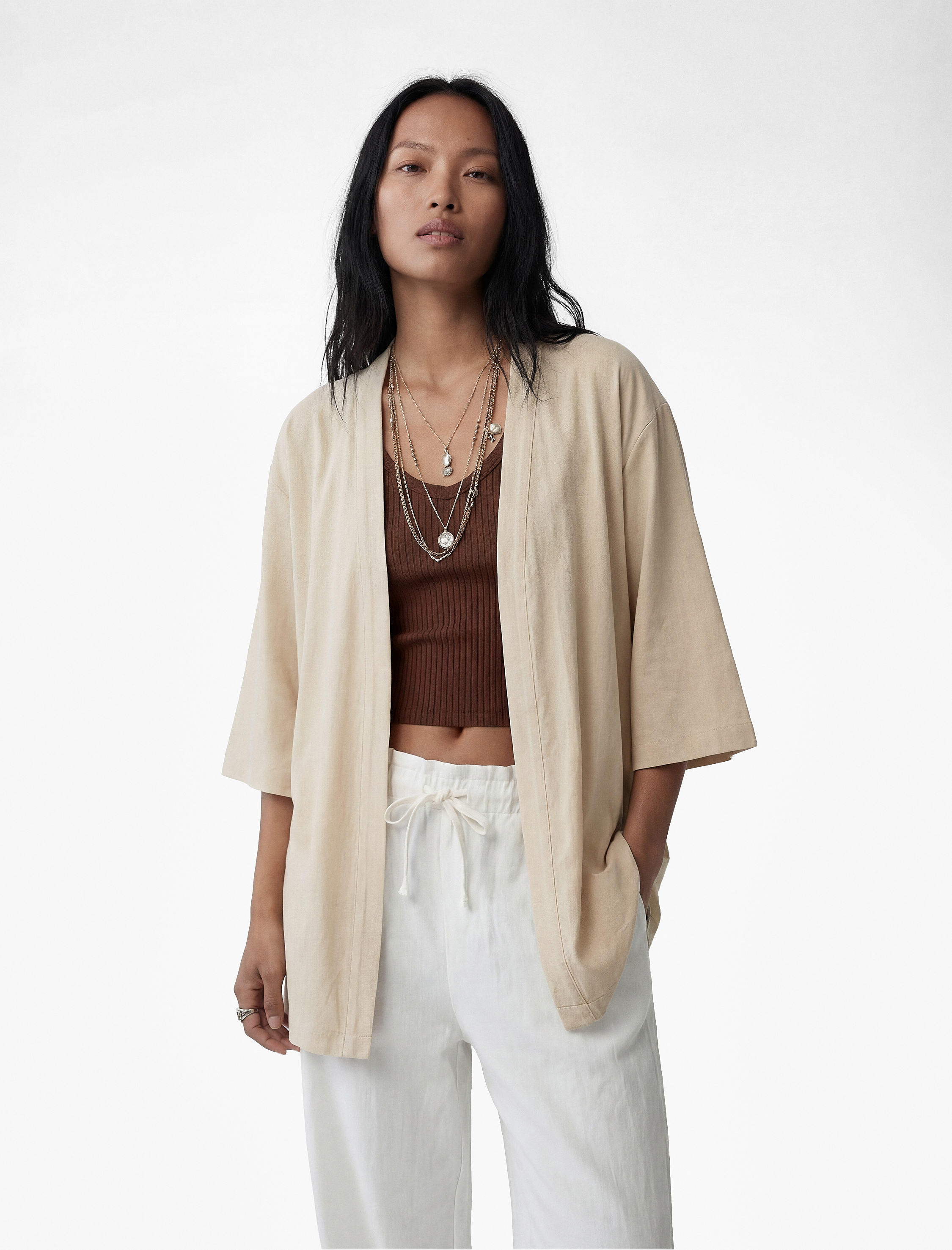   Kısa Geniş Kollu Viskon Kimono