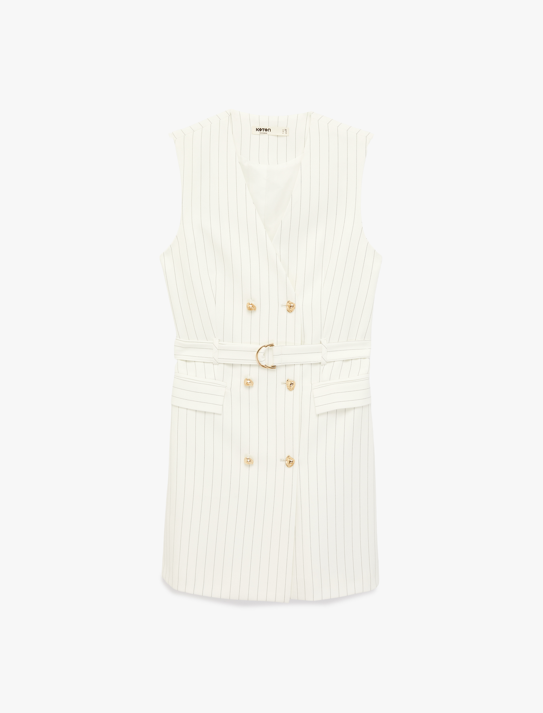   Kruvaze Yaka Kolsuz Metal Aksesuarlı Kemerli Mini Ceket Elbise