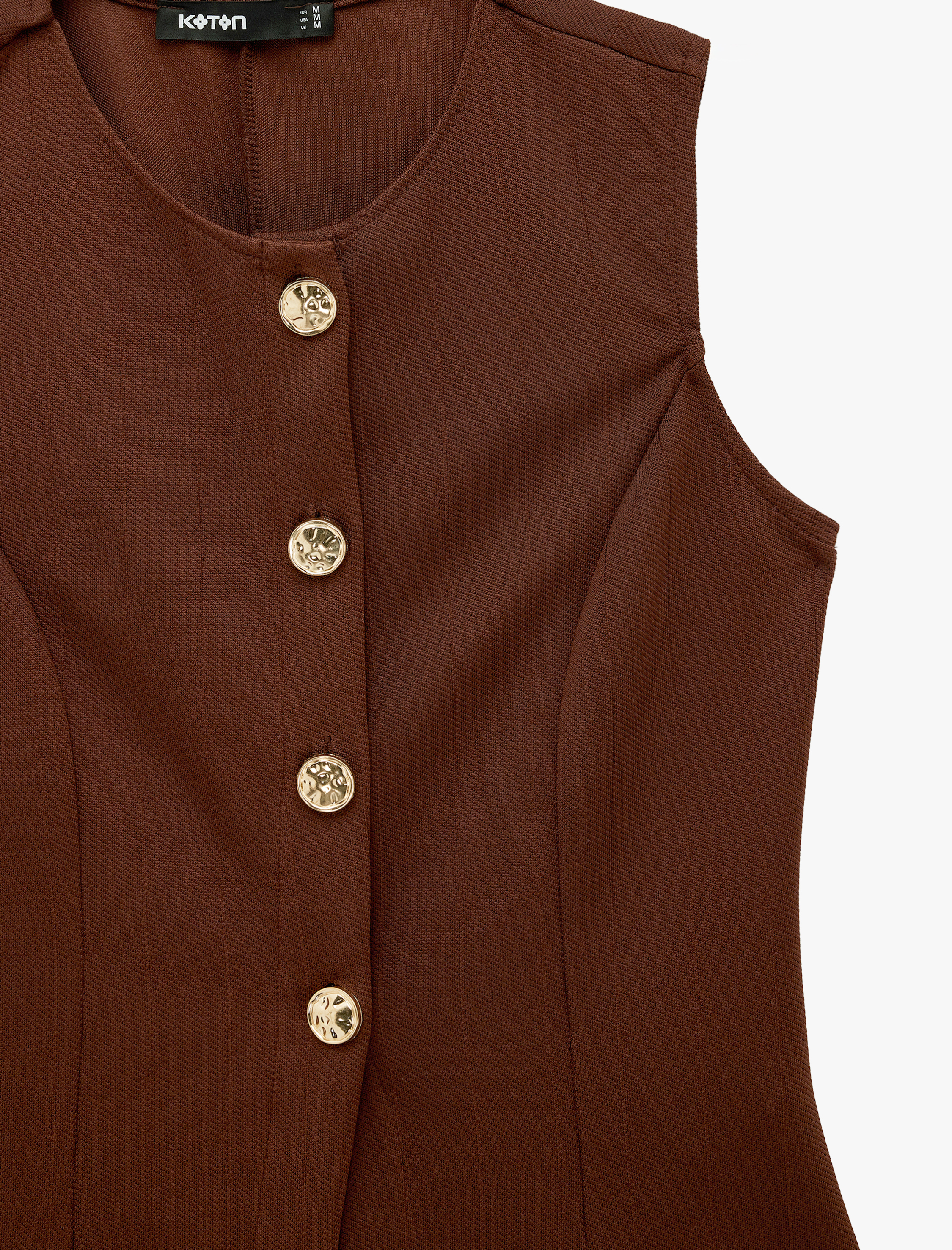   Mücevher Düğme Detaylı Bisiklet Yaka Peplum Yelek