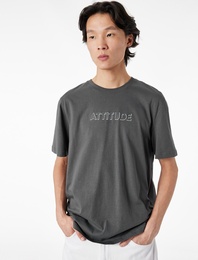 Regular Fit Kısa Kollu Bisiklet Yaka Pamuklu Baskılı Tişört