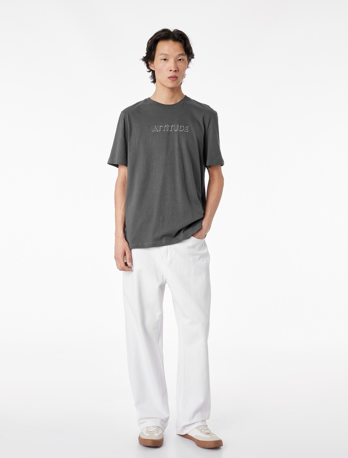  Regular Fit Kısa Kollu Bisiklet Yaka Pamuklu Baskılı Tişört