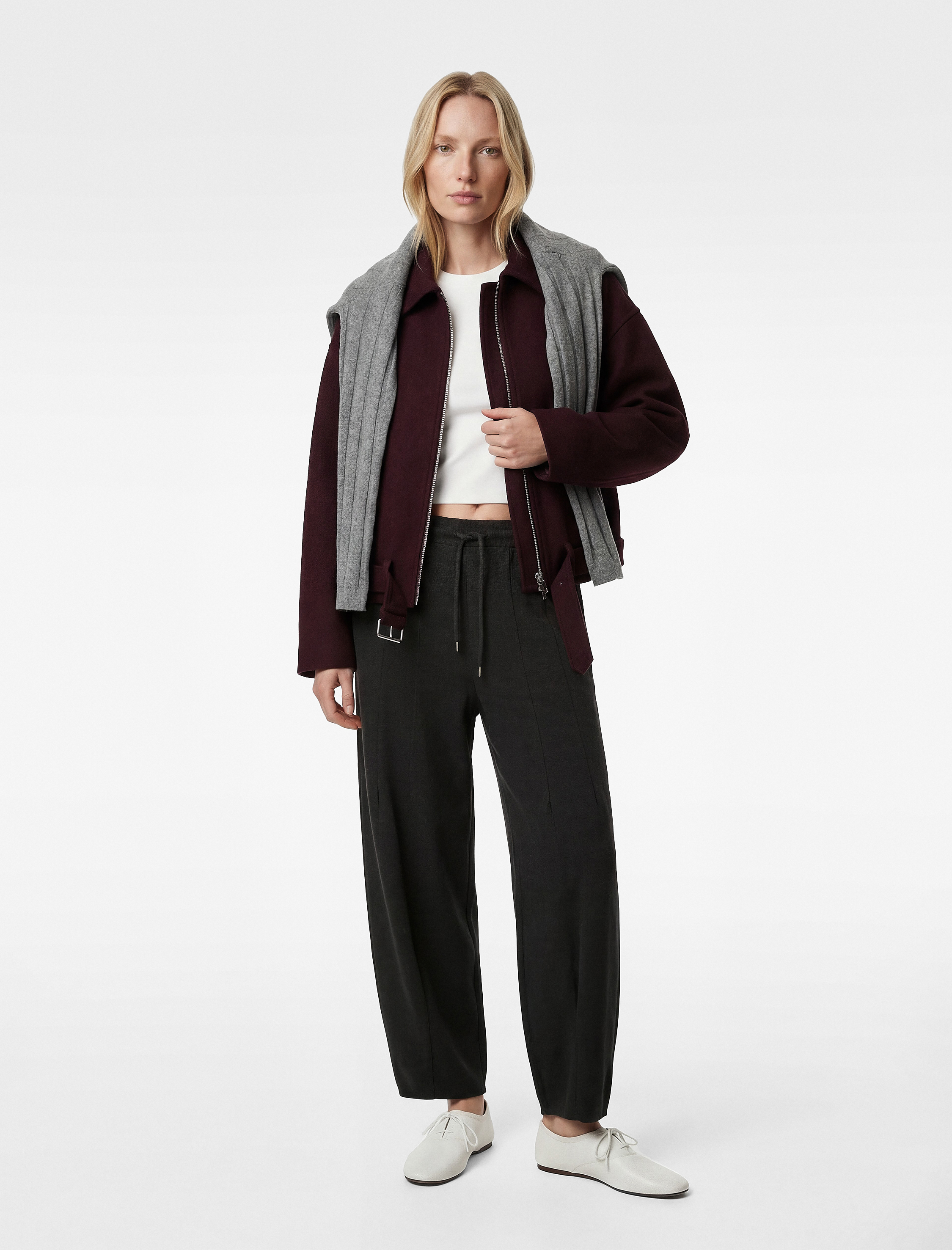   Beli Lastikli Bağlamalı Nervürlü Geniş Paça Balon Pantolon