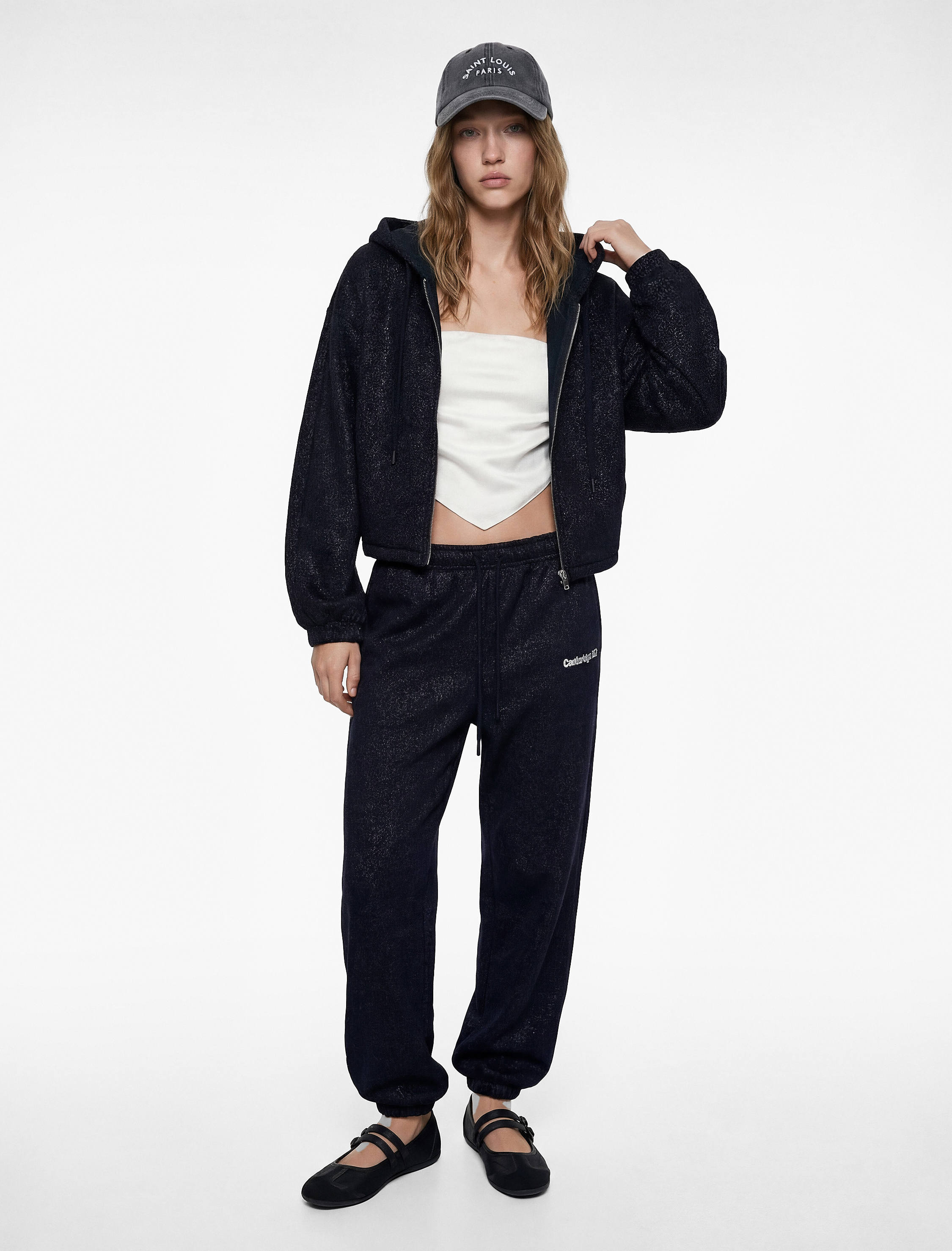   Simli Rahat Kalıp Baskılı Beli Bağcıklı Cepli Jogger Eşofman Altı