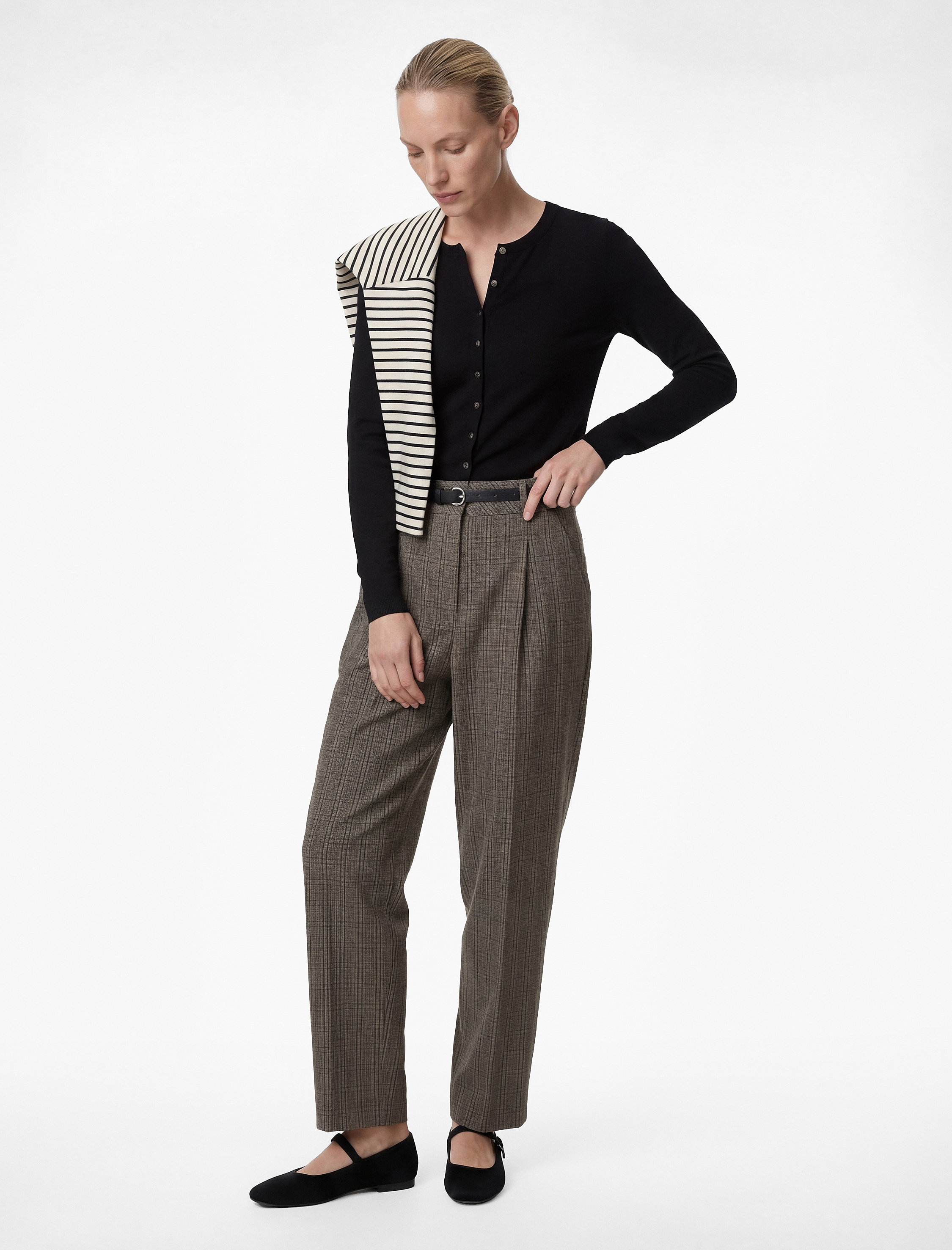   Kemer Detaylı Cepli Yüksek Bel Ekoseli Cigarette Pantolon