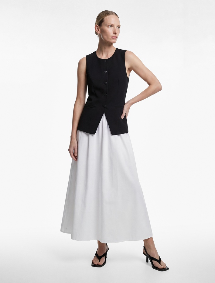  Bisiklet Yaka Düğmeli Yelek Detaylı Kolsuz A Kesim Uzun Elbise