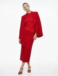 Cep Detaylı Normal Bel Fermuarlı Midi Kalem Etek