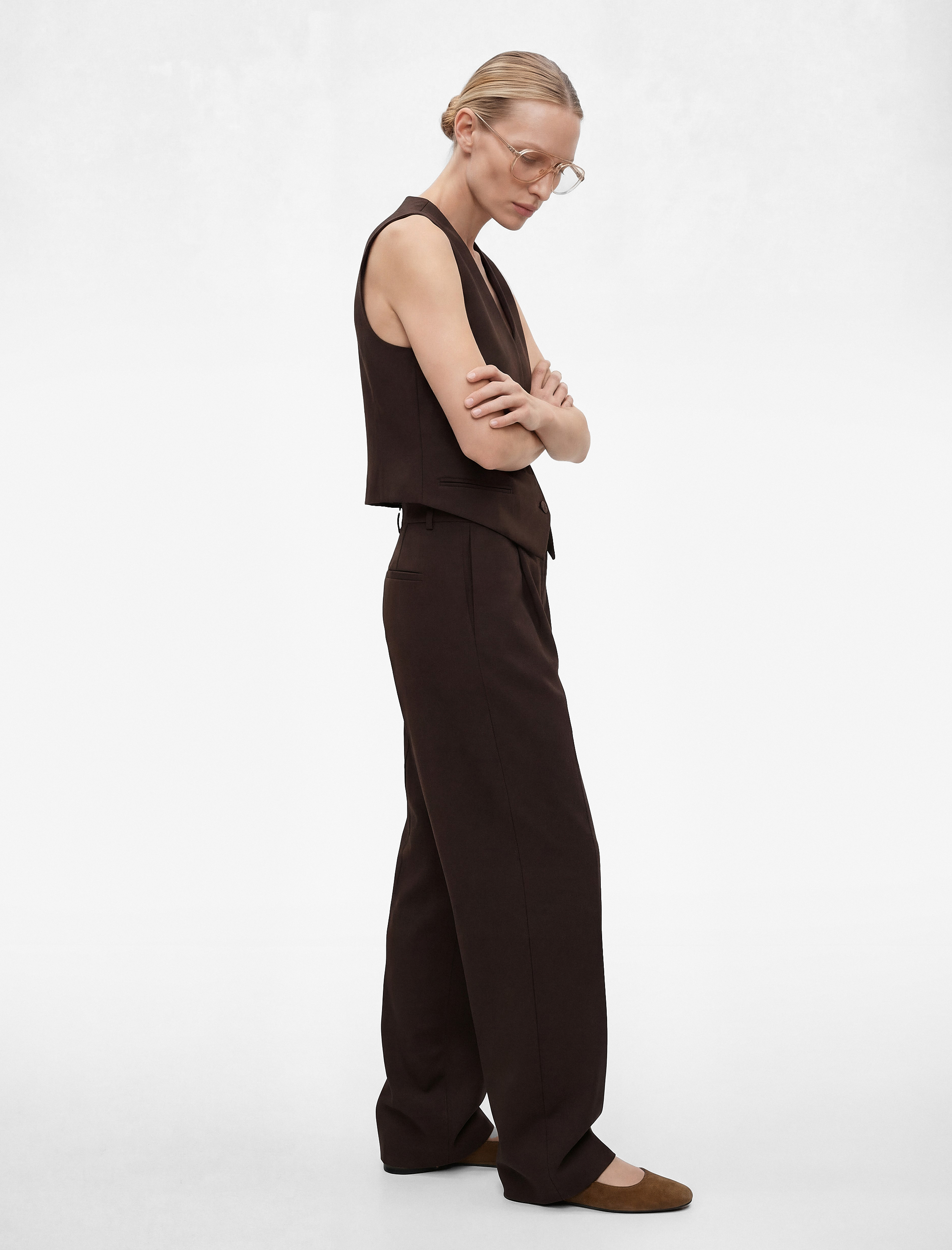   Cep Detaylı Yüksek Bel Viskon Karışımlı Geniş Paça Pantolon