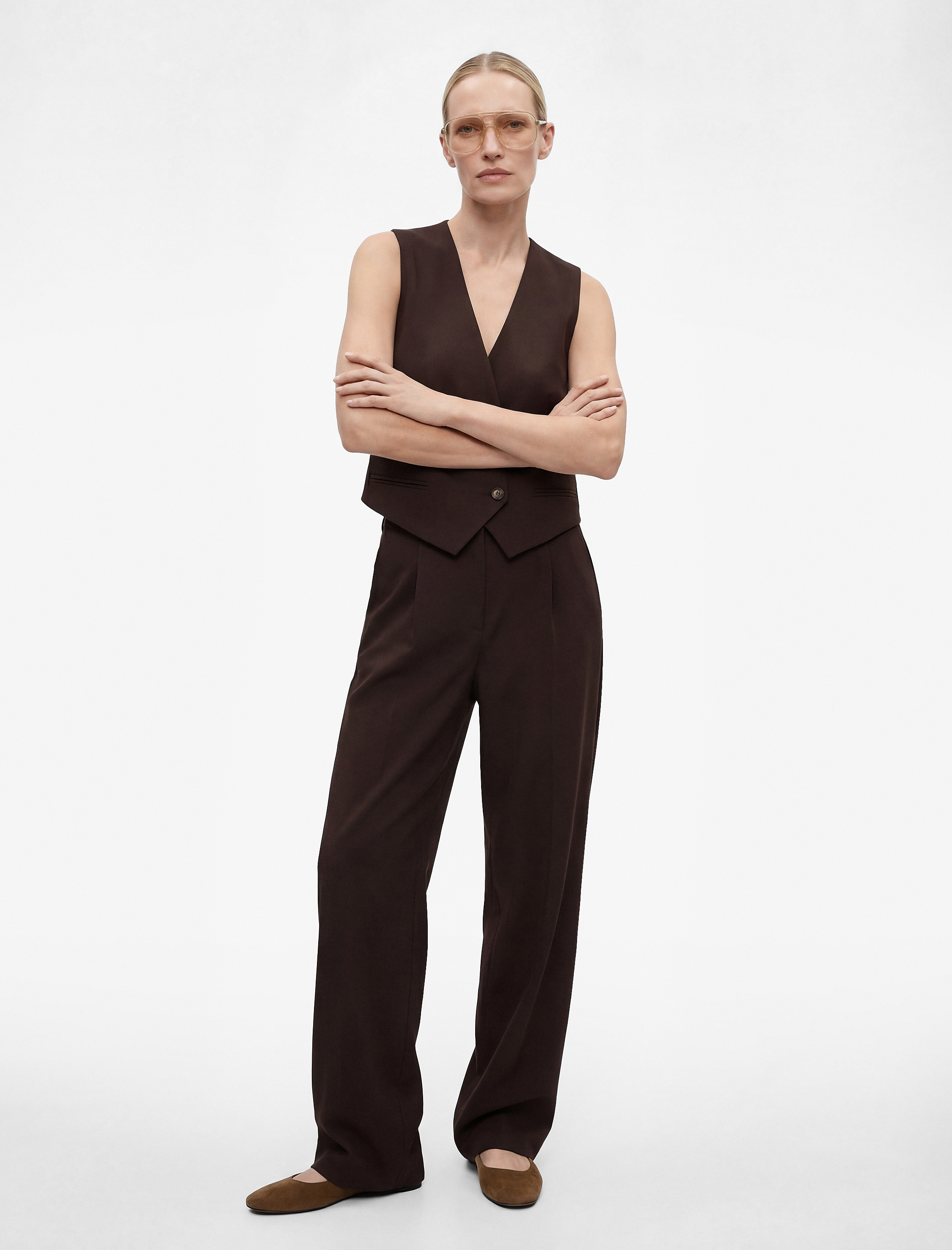   Cep Detaylı Yüksek Bel Viskon Karışımlı Geniş Paça Pantolon