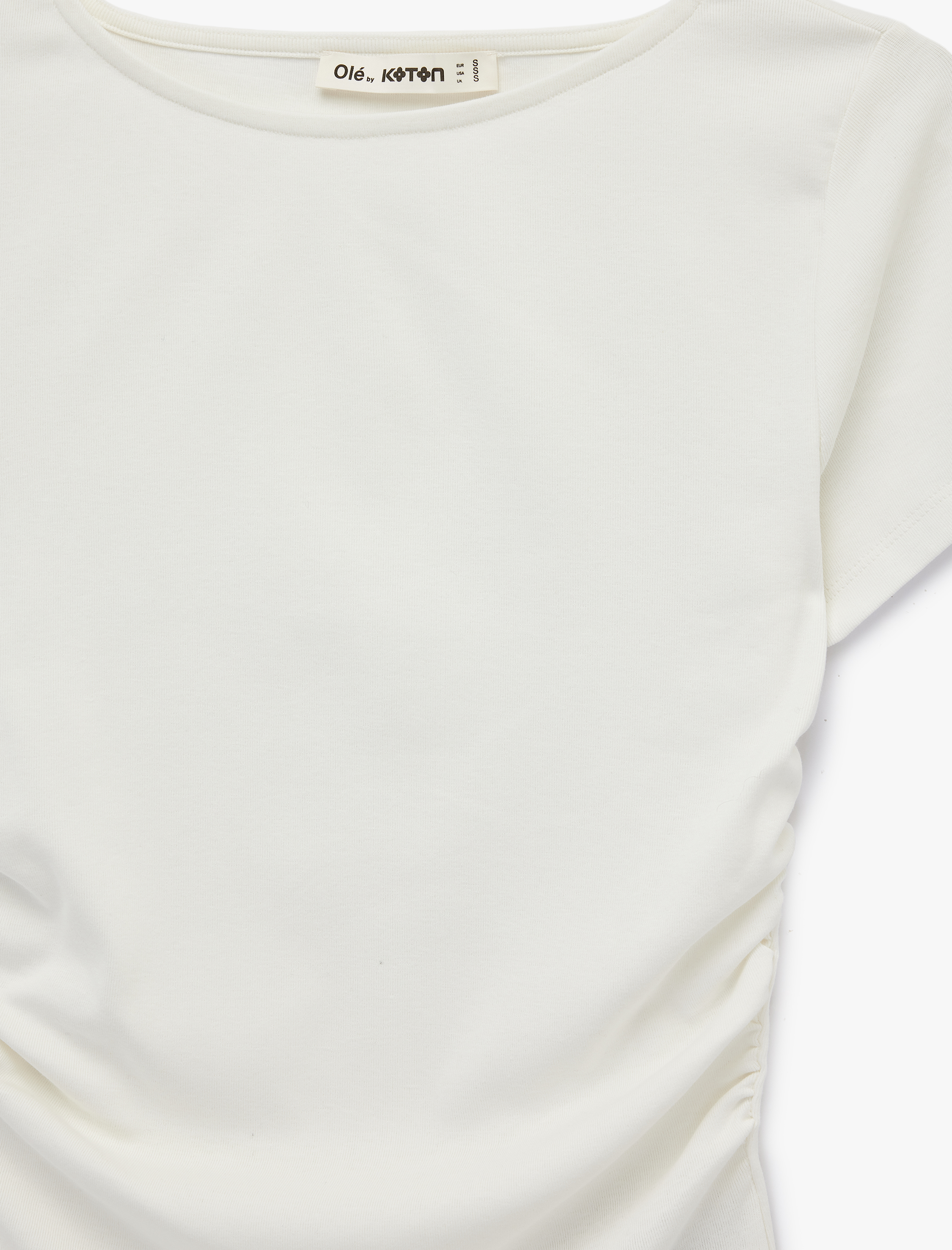   Slim Fit Drapeli Kısa Kollu Kayık Yaka Tişört