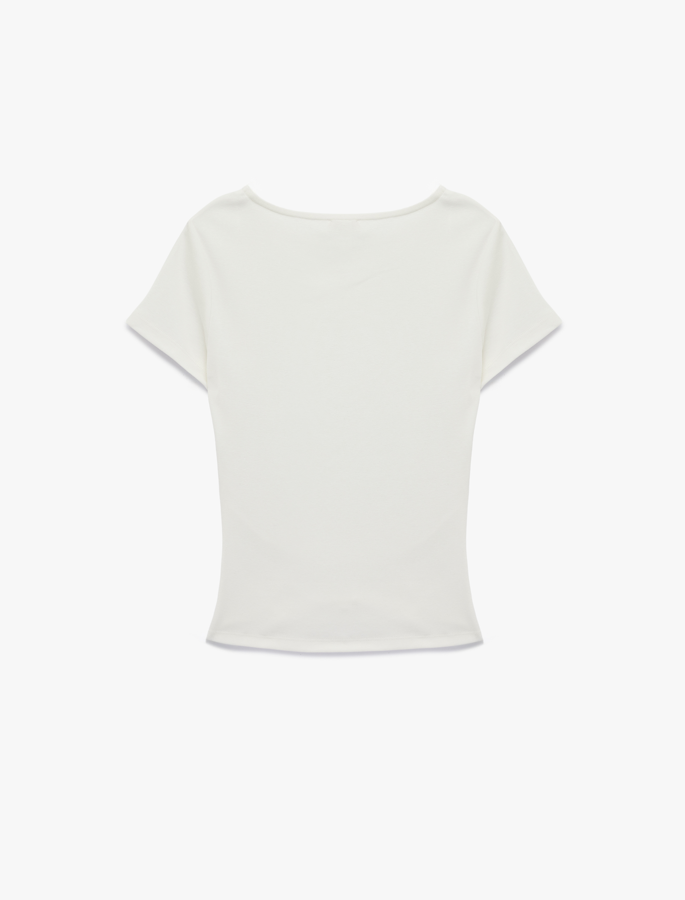   Slim Fit Drapeli Kısa Kollu Kayık Yaka Tişört