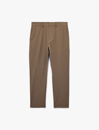 Normal Bel Cepli Slim Fit Düğmeli Kumaş Pantolon