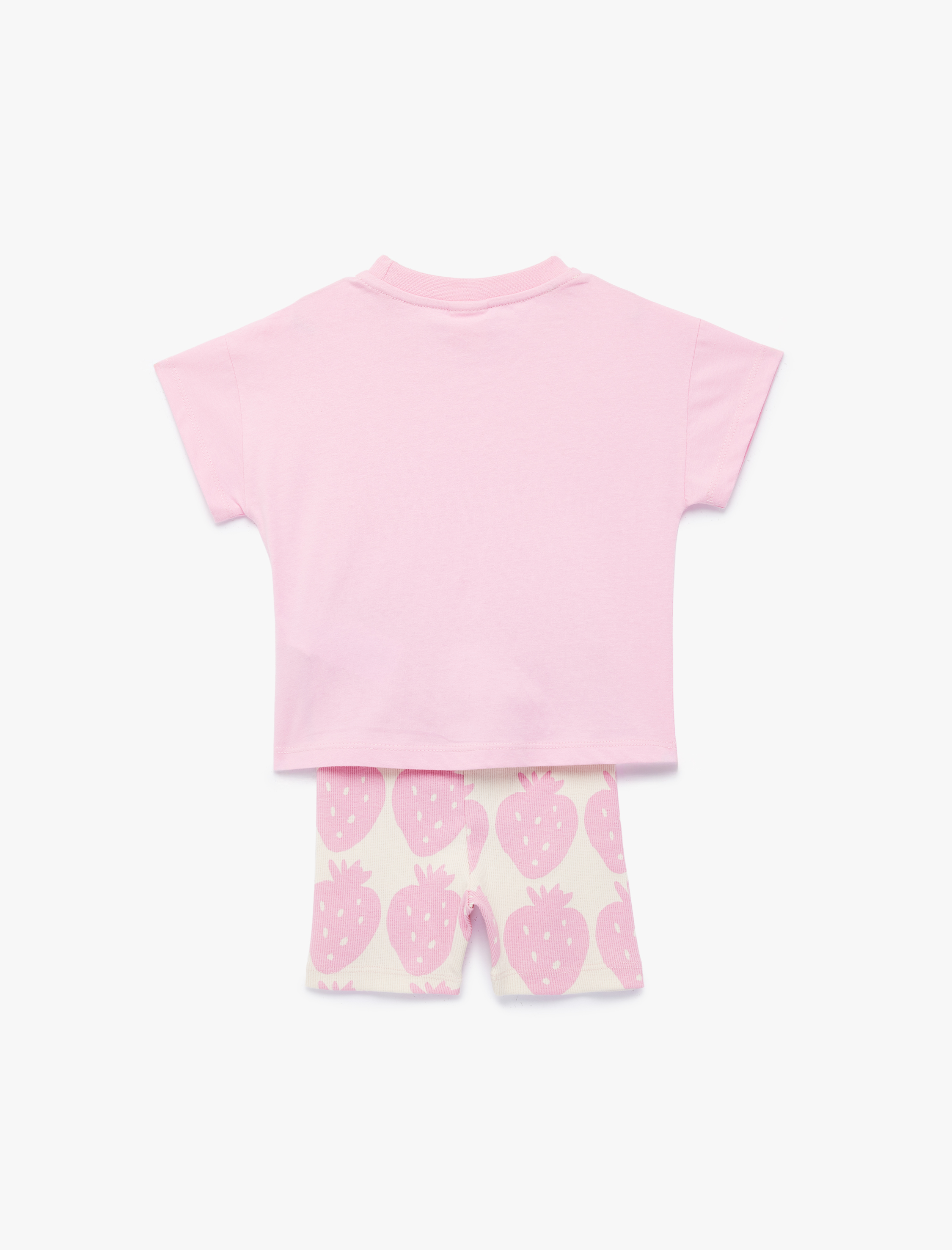  Kız Bebek Pamuklu Kısa Kollu Bisiklet Yaka Desenli Düşük Bel Tişört Şort Takım - 2'li Set