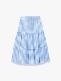 Beli Lastikli Kat Kat Pötikareli Diz Altı Etek