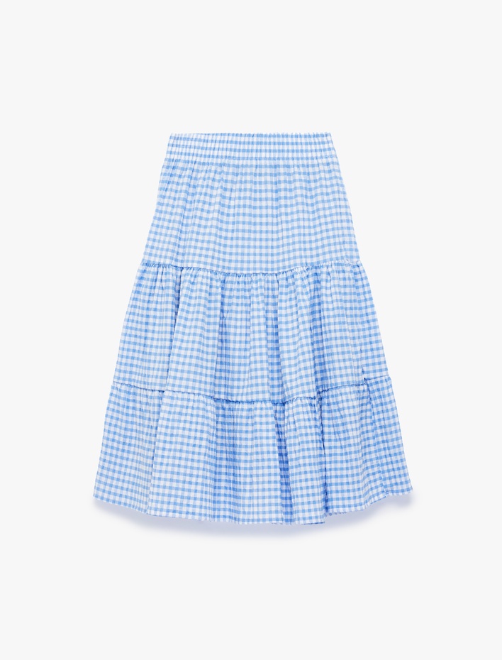 Kız Çocuk Beli Lastikli Kat Kat Pötikareli Diz Altı Etek