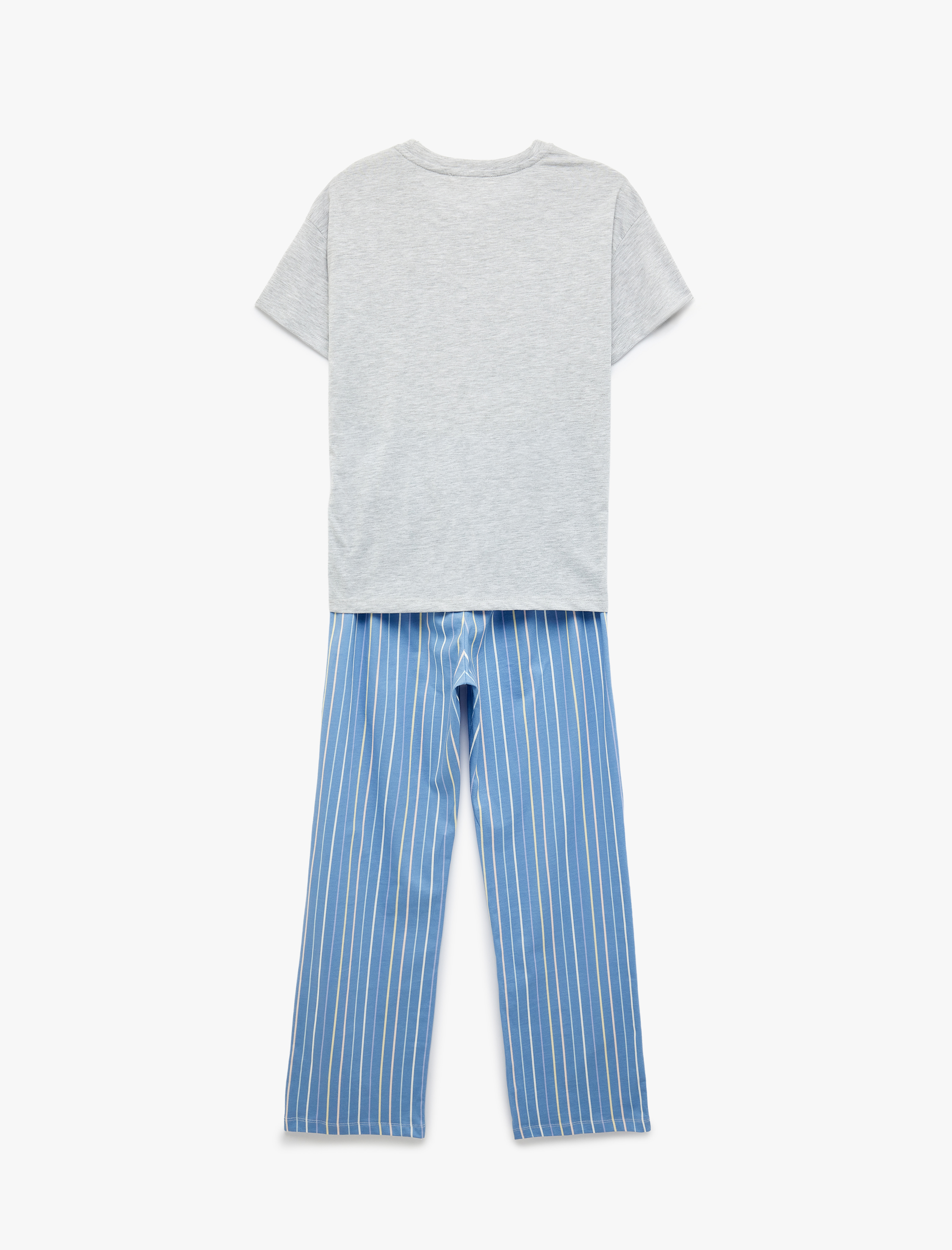   Rahat Kalıp Kısa Kollu Bisiklet Yaka Çizgili Ayıcık Baskılı Pijama Takımı