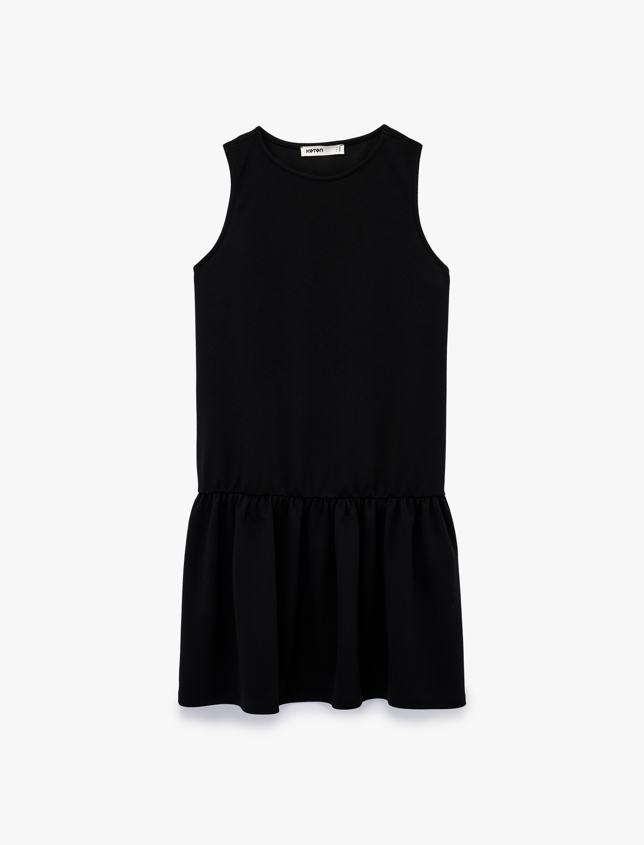   Krep Scuba Kumaş Bisiklet Yaka Kolsuz Fırfırlı Midi Elbise