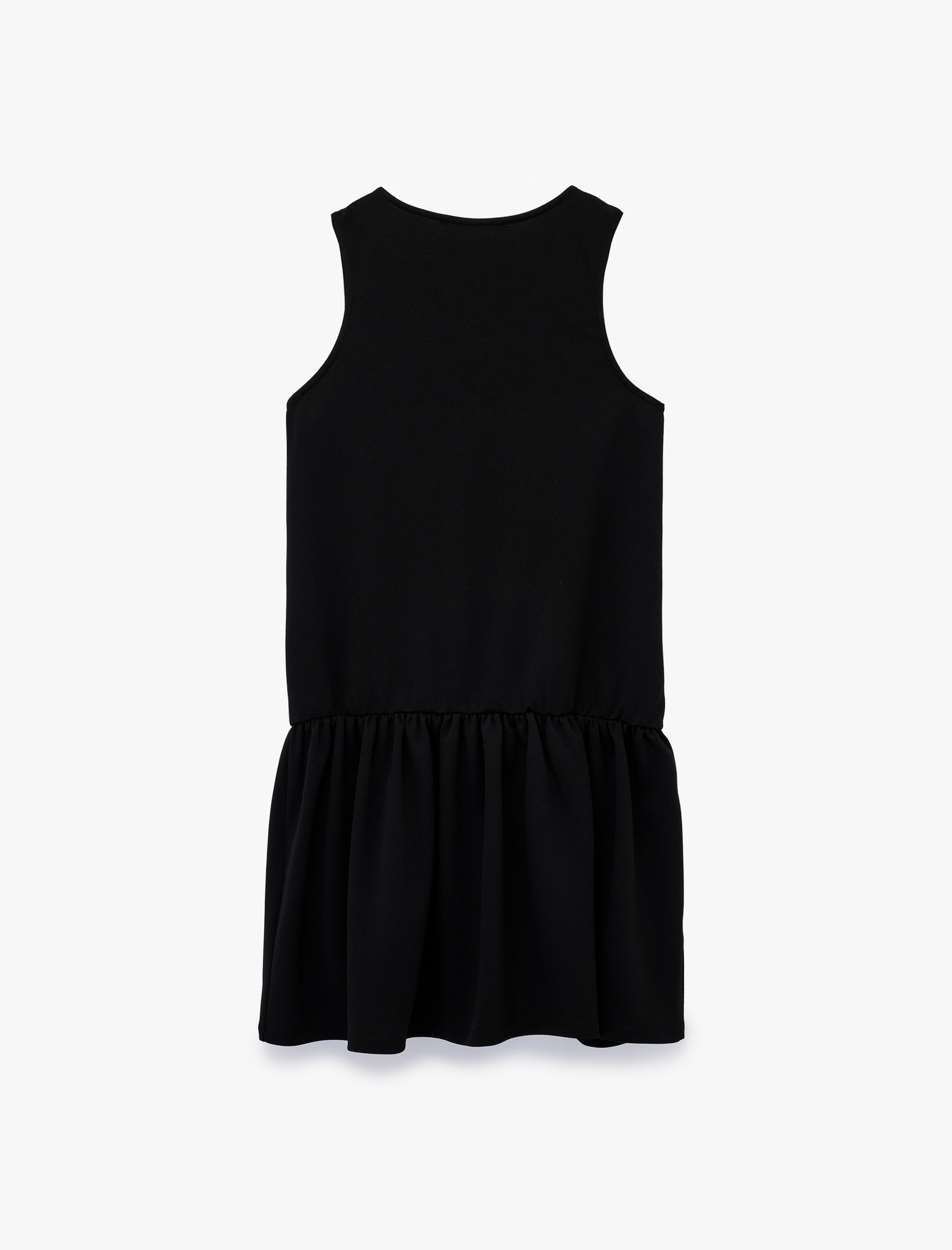   Krep Scuba Kumaş Bisiklet Yaka Kolsuz Fırfırlı Midi Elbise