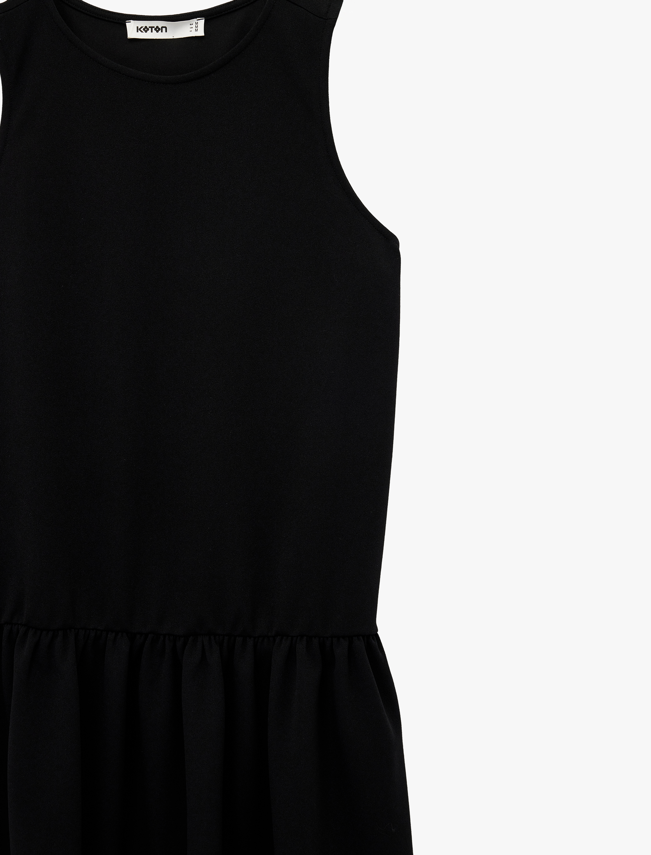   Krep Scuba Kumaş Bisiklet Yaka Kolsuz Fırfırlı Midi Elbise