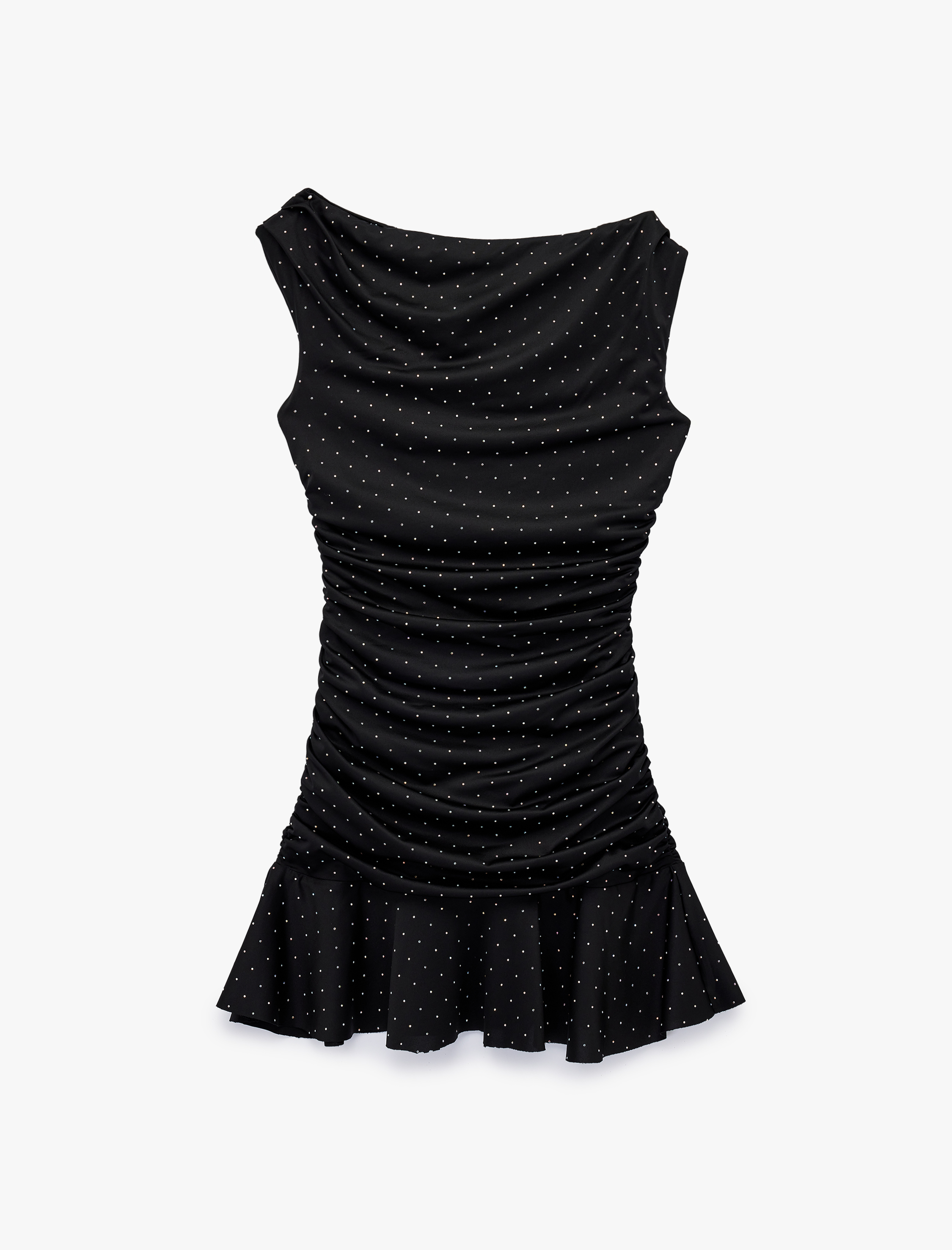   Kayık Yaka Kolsuz Bodycon Drapeli Taşlı Mini Abiye Elbise