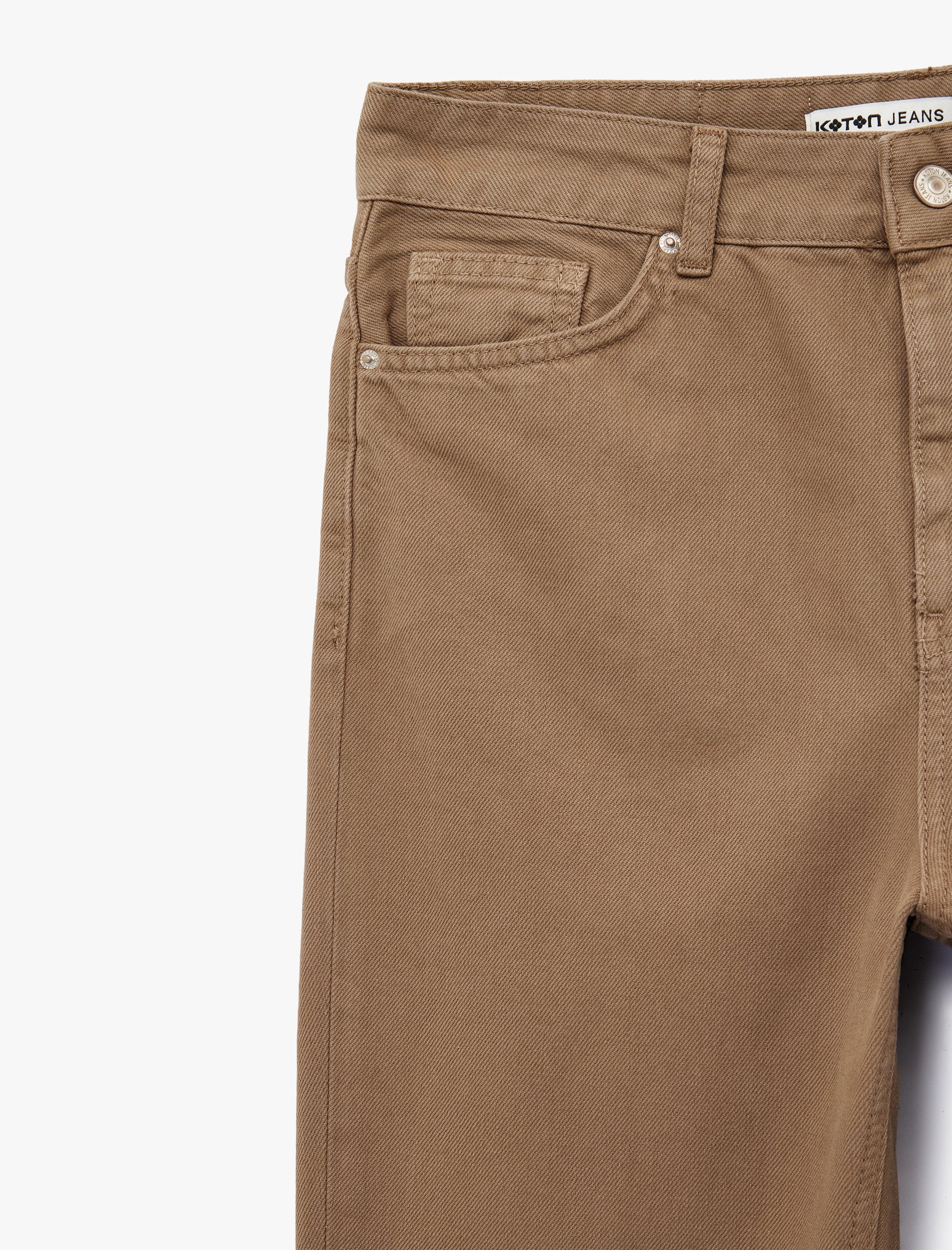   Yüksek Bel Cepli Düğmeli Pamuklu Düz Paça Denim Pantolon - Mom Slim Jean