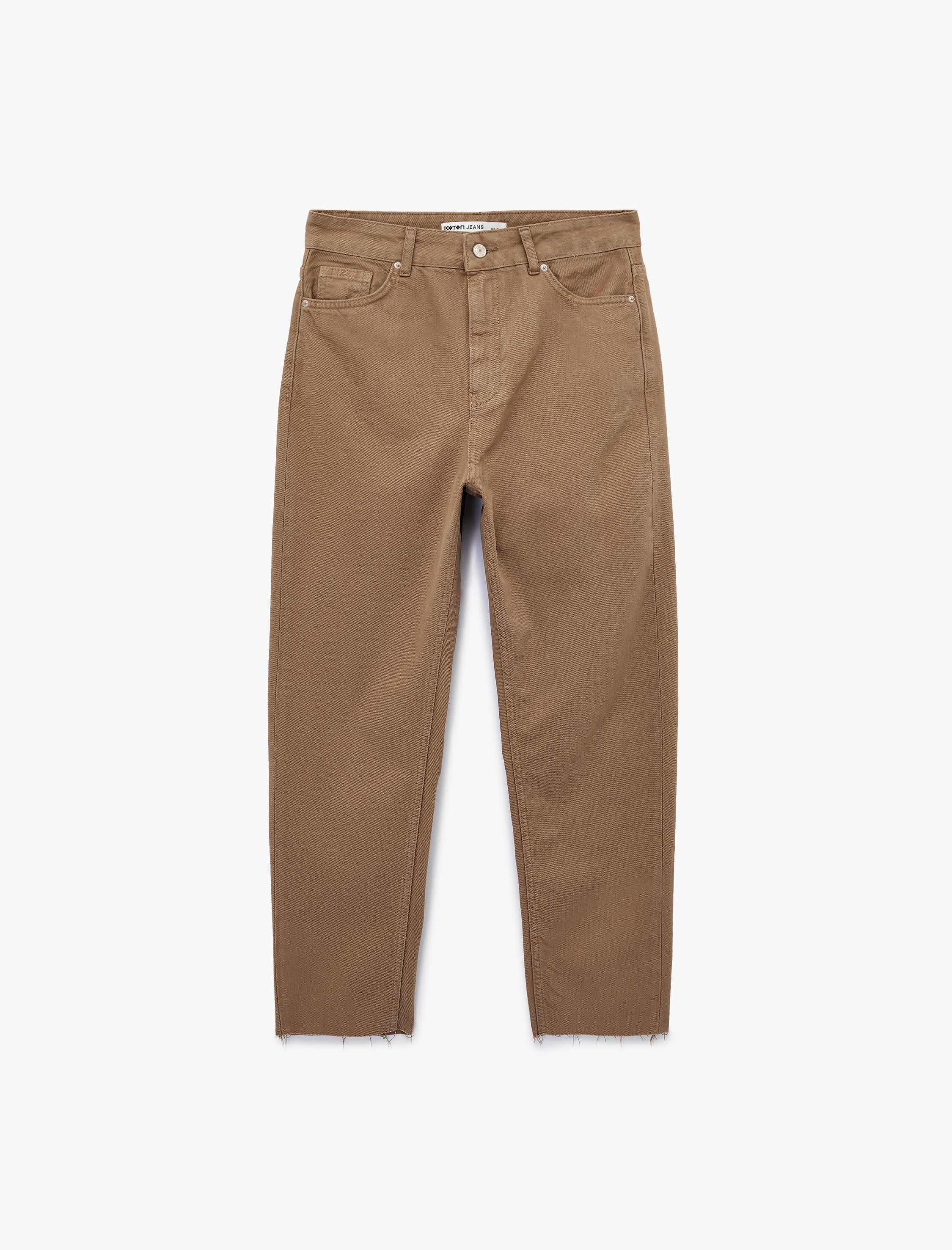   Yüksek Bel Cepli Düğmeli Pamuklu Düz Paça Denim Pantolon - Mom Slim Jean