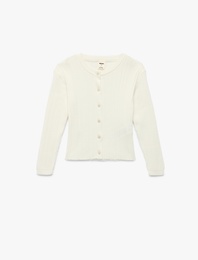 Uzun Kollu Bisiklet Yaka Modal Karışımlı Dokulu Düğmeli Triko Hırka