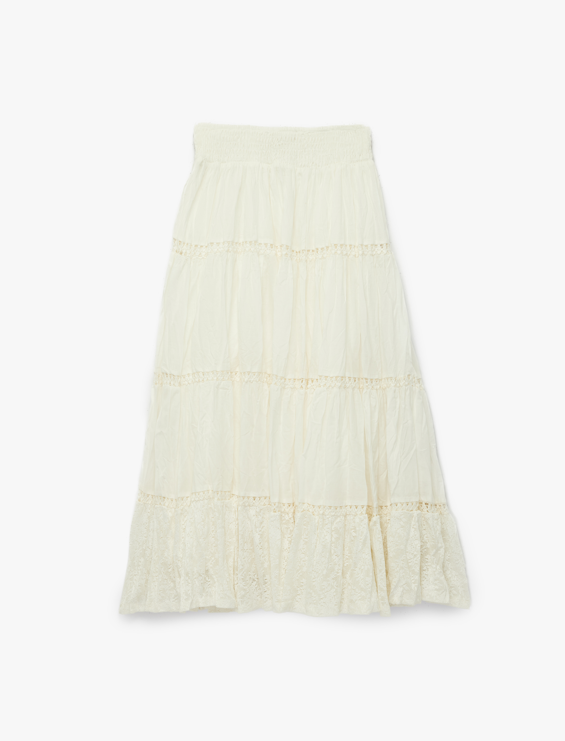   Dantel Detaylı Gipeli Pamuklu A Kesim Midi Etek