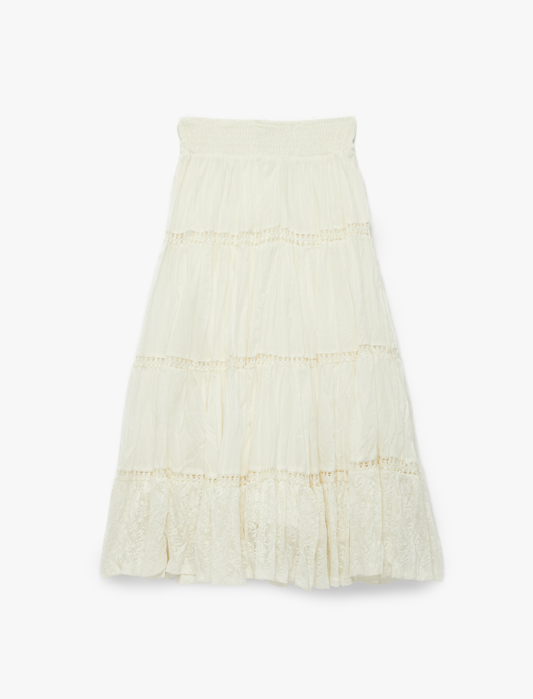   Dantel Detaylı Gipeli Pamuklu A Kesim Midi Etek