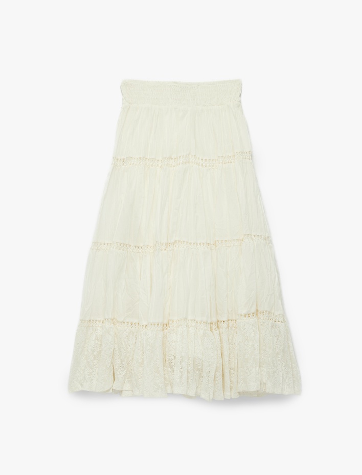  Dantel Detaylı Gipeli Pamuklu A Kesim Midi Etek