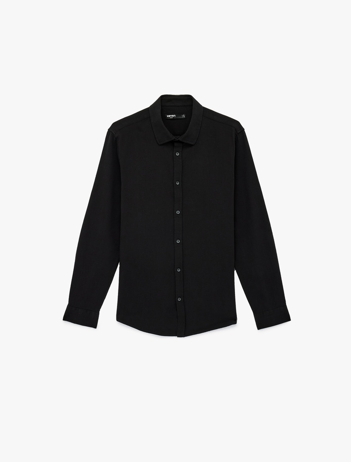  Pamuklu Uzun Kollu Klasik Yaka Slim Fit Gömlek