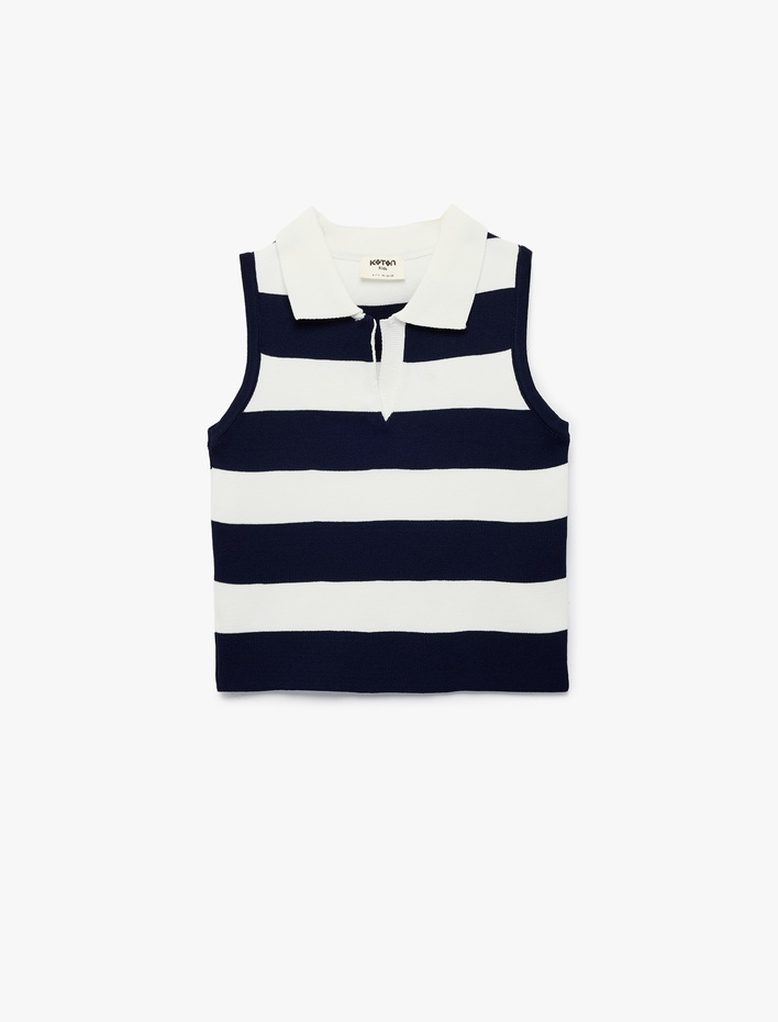 Kız Çocuk Slim Fit Triko Kolsuz Polo Yaka Bluz