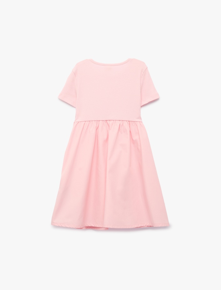 Kız Bebek Kısa Kollu Bisiklet Yaka Pamuklu Kaşkorse Fiyonklu Elbise