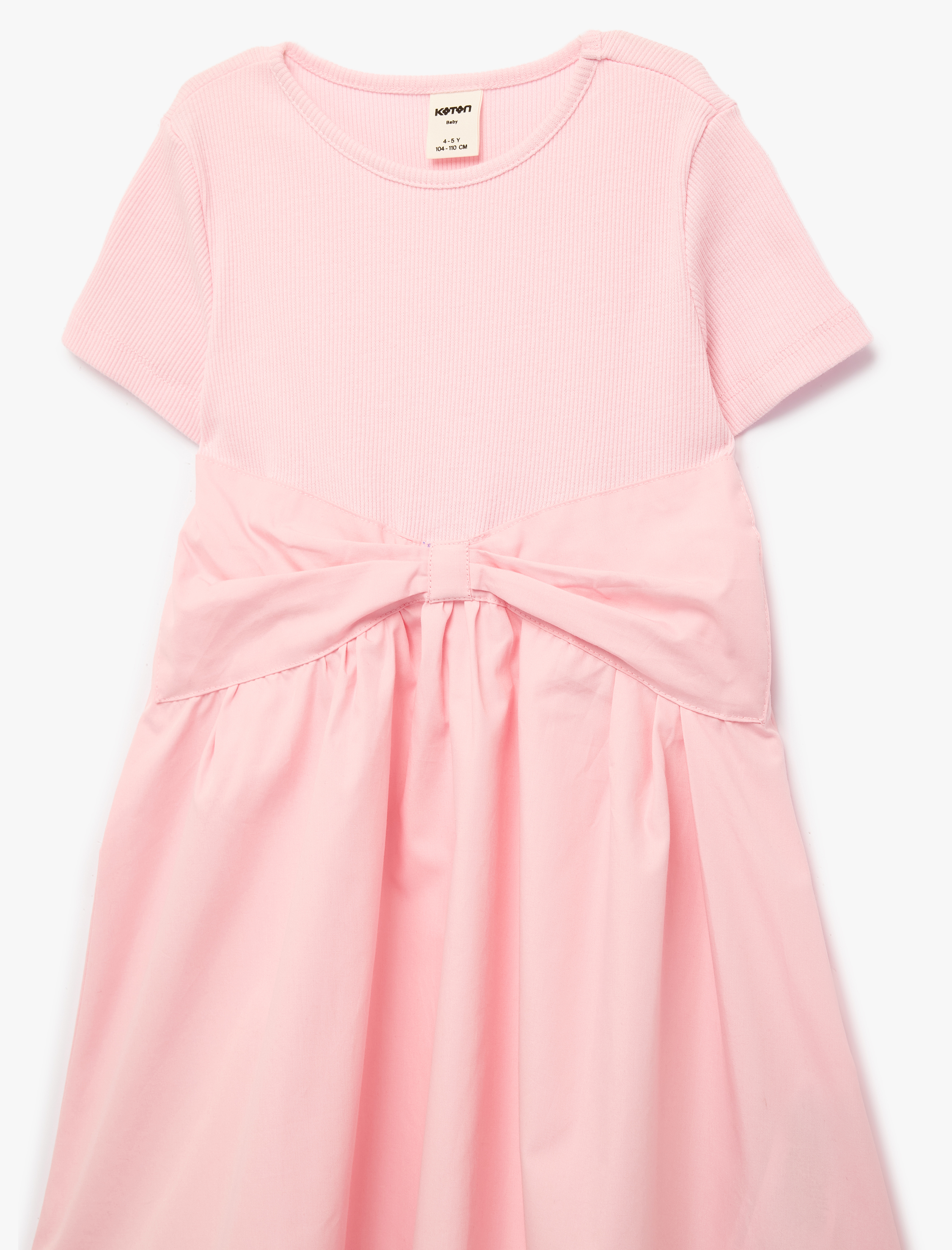  Kız Bebek Kısa Kollu Bisiklet Yaka Pamuklu Kaşkorse Fiyonklu Elbise