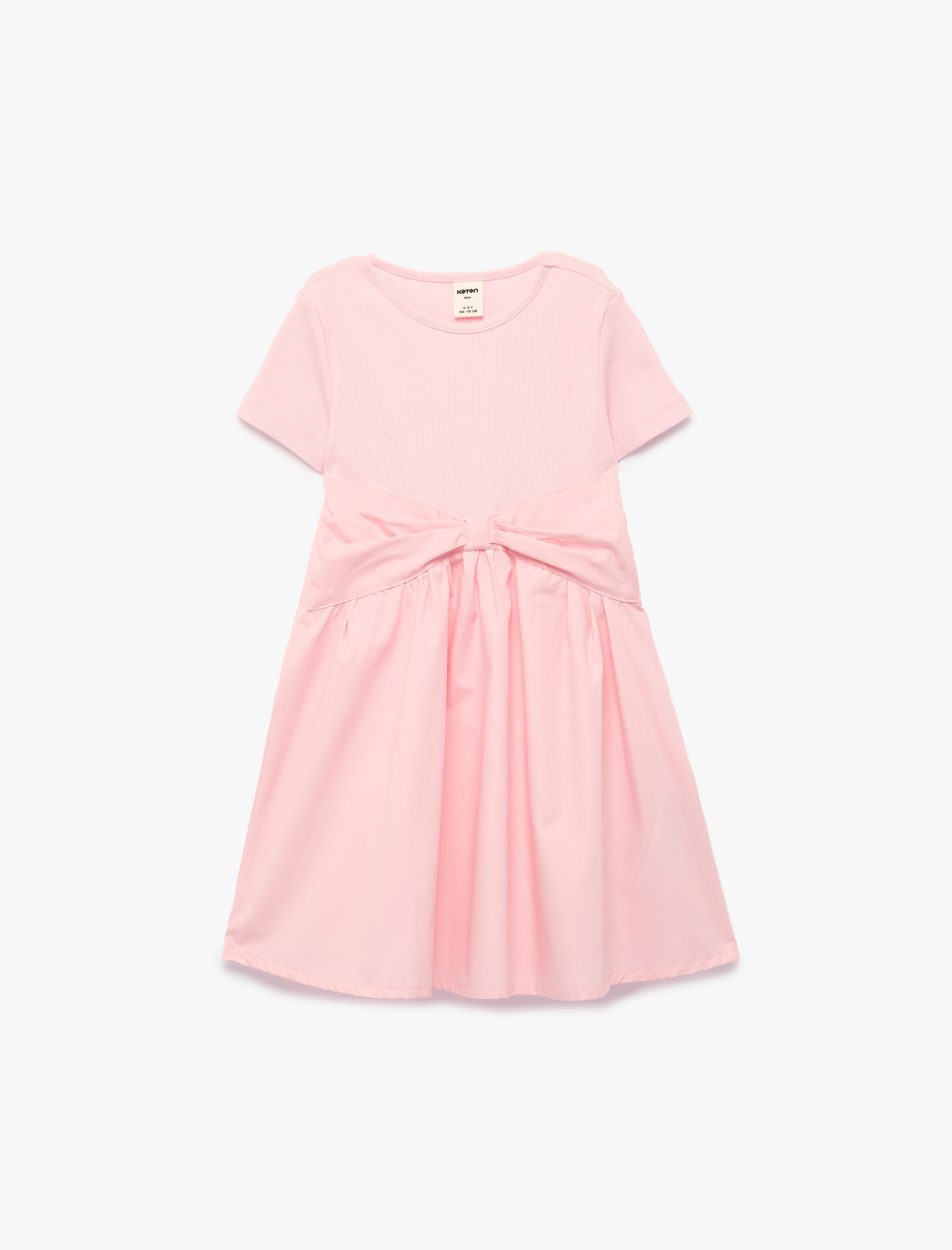  Kız Bebek Kısa Kollu Bisiklet Yaka Pamuklu Kaşkorse Fiyonklu Elbise