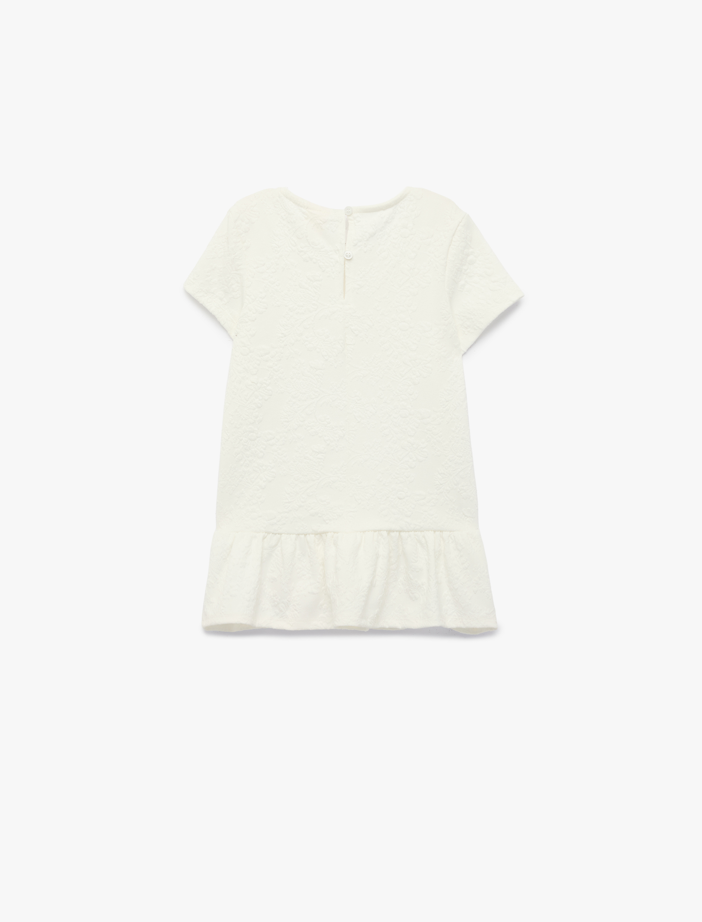  Kız Bebek Bisiklet Yaka Kısa Kollu Fiyonklu Mini Elbise